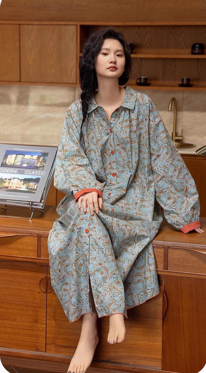 Bamboo Cotton Pajama Set: Lightweight Button-Up Loungewear, Cotton Sleepwear