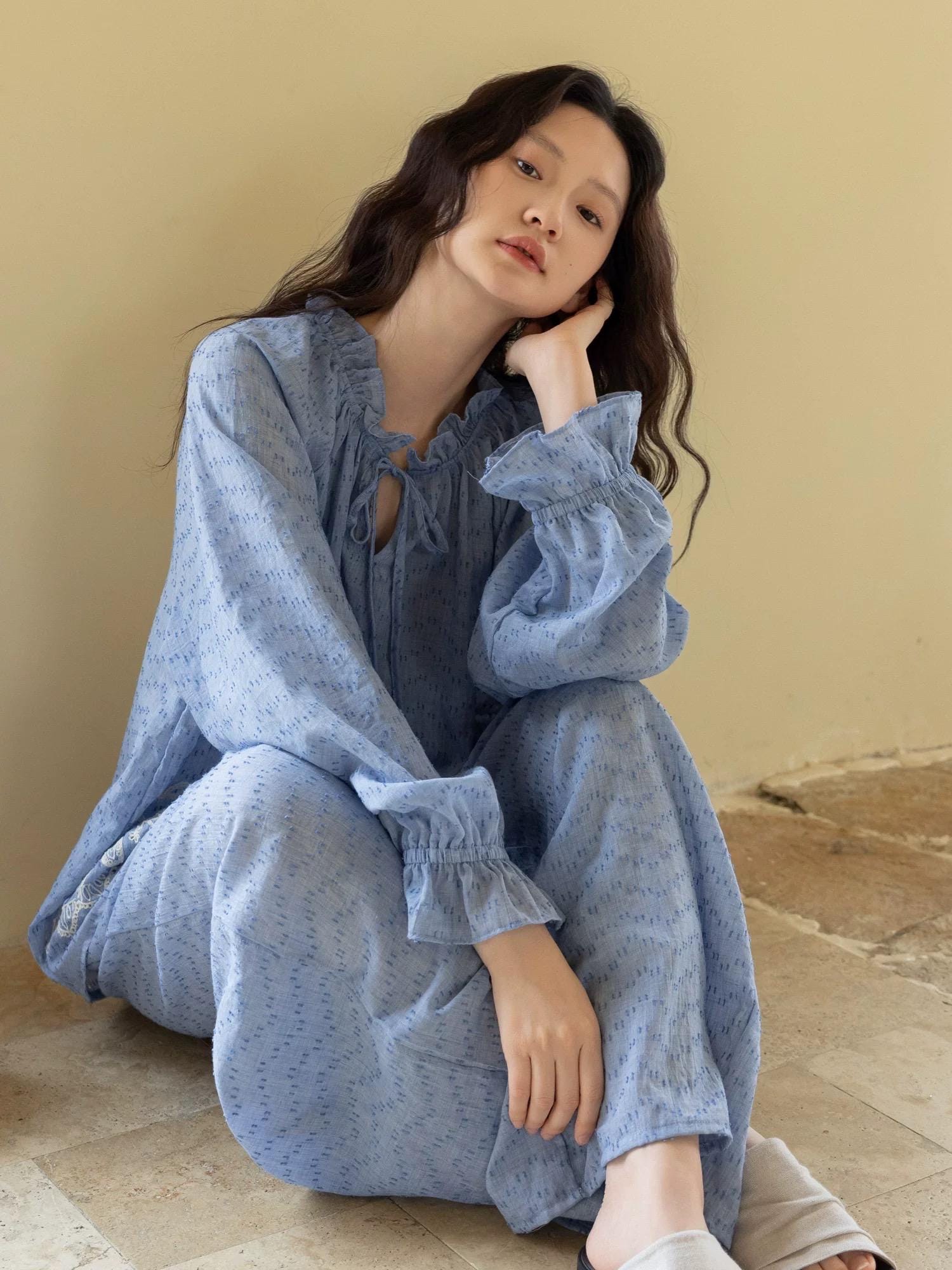 Embroidered Gauze Cotton Loungewear Set or Dress: Relaxed Fit Sleepwear
