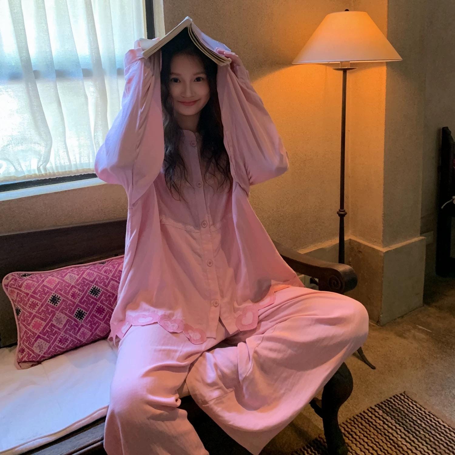 Pink Embroidered Heart Cotton Sleepwear Set - Bamboo Fibre and Natural Cotton Pajamas - Gift Ready