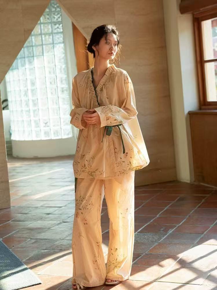 Embroidered Bamboo Cotton Robe: Lightweight Loungewear, Kimono Style Bathrobe