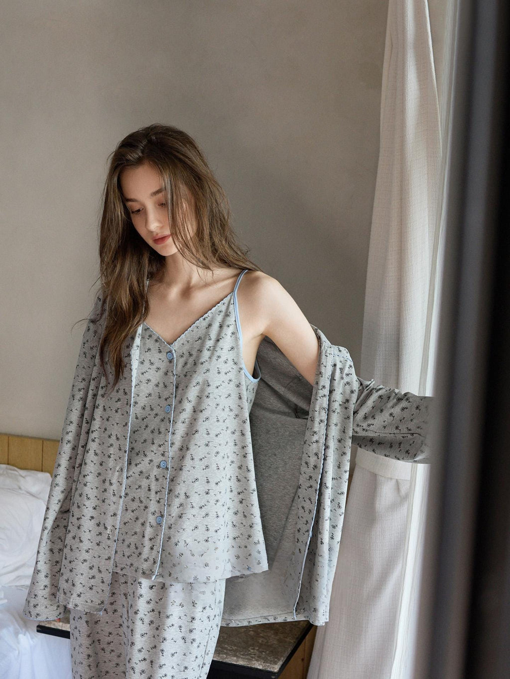 Floral Cotton Pajama Set: 3-Piece Women's Loungewear