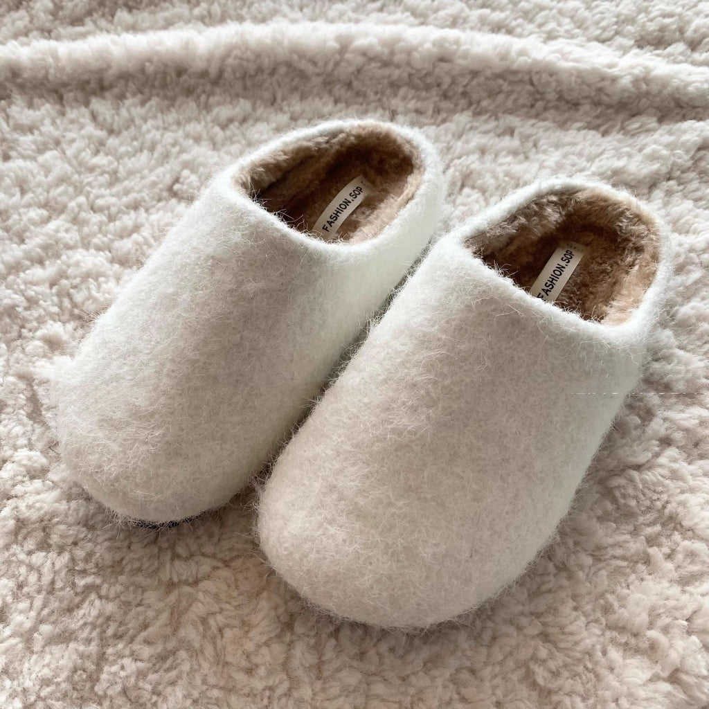 Felted Wool Fleece Slippers: Plush Faux Fur Lined Mules