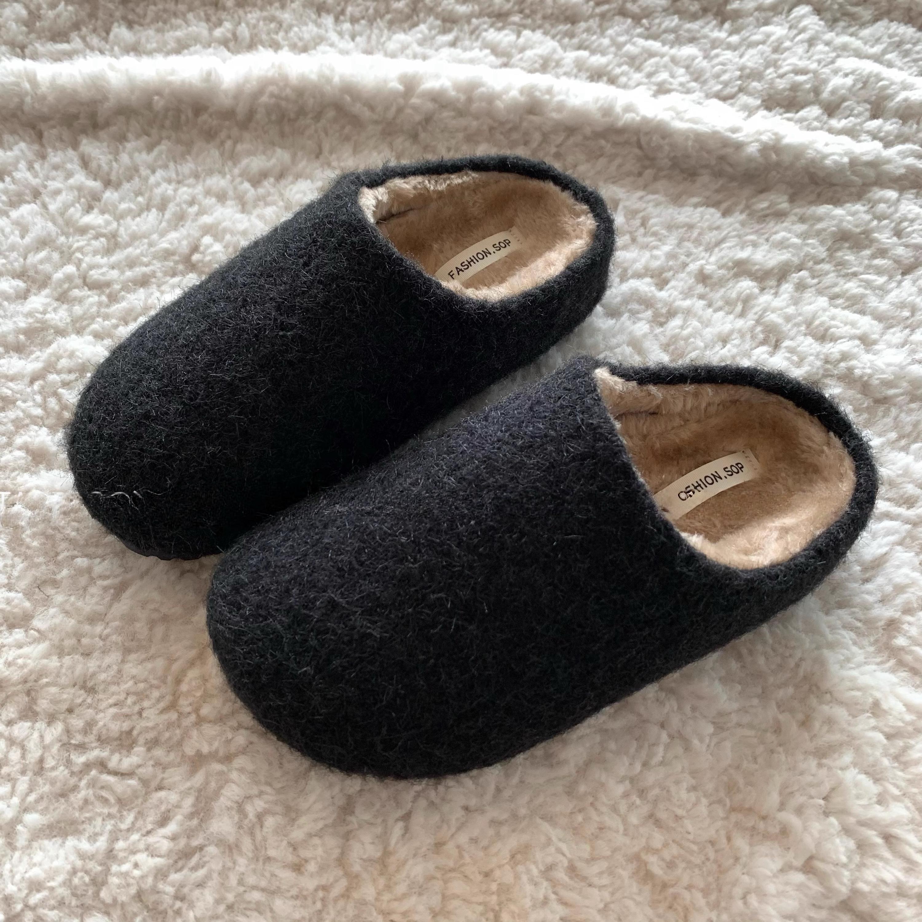 Felted Wool Fleece Slippers: Plush Faux Fur Lined Mules