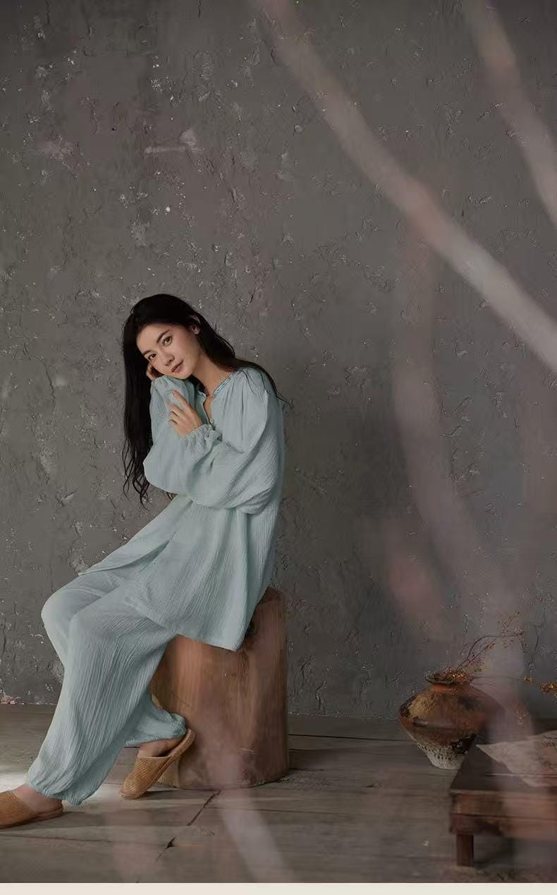 Gauze Cotton Pajamas Set for Women | Zen Meditation Outfit | Soft Breathable Loungewear | Relaxed Homewear | Gift for Her