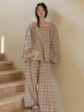 Bamboo Cotton Pajama Set for Women | Embroidered Loungewear | Soft Plaid Sleepwear with Pockets