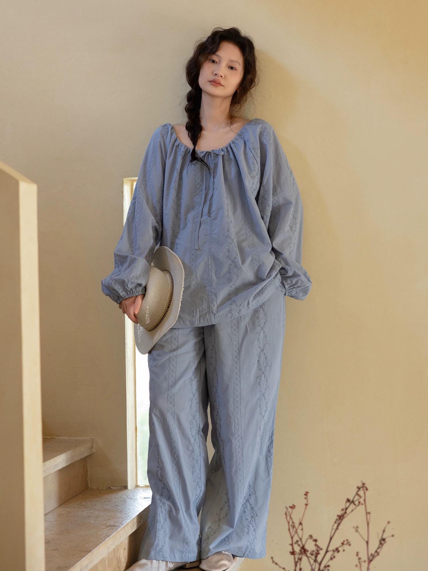 Bamboo Cotton Embroidered Pajama, Oversized Lounge-To-Street Loungewear, muslin pajamas, Christmas Gift Box Pack