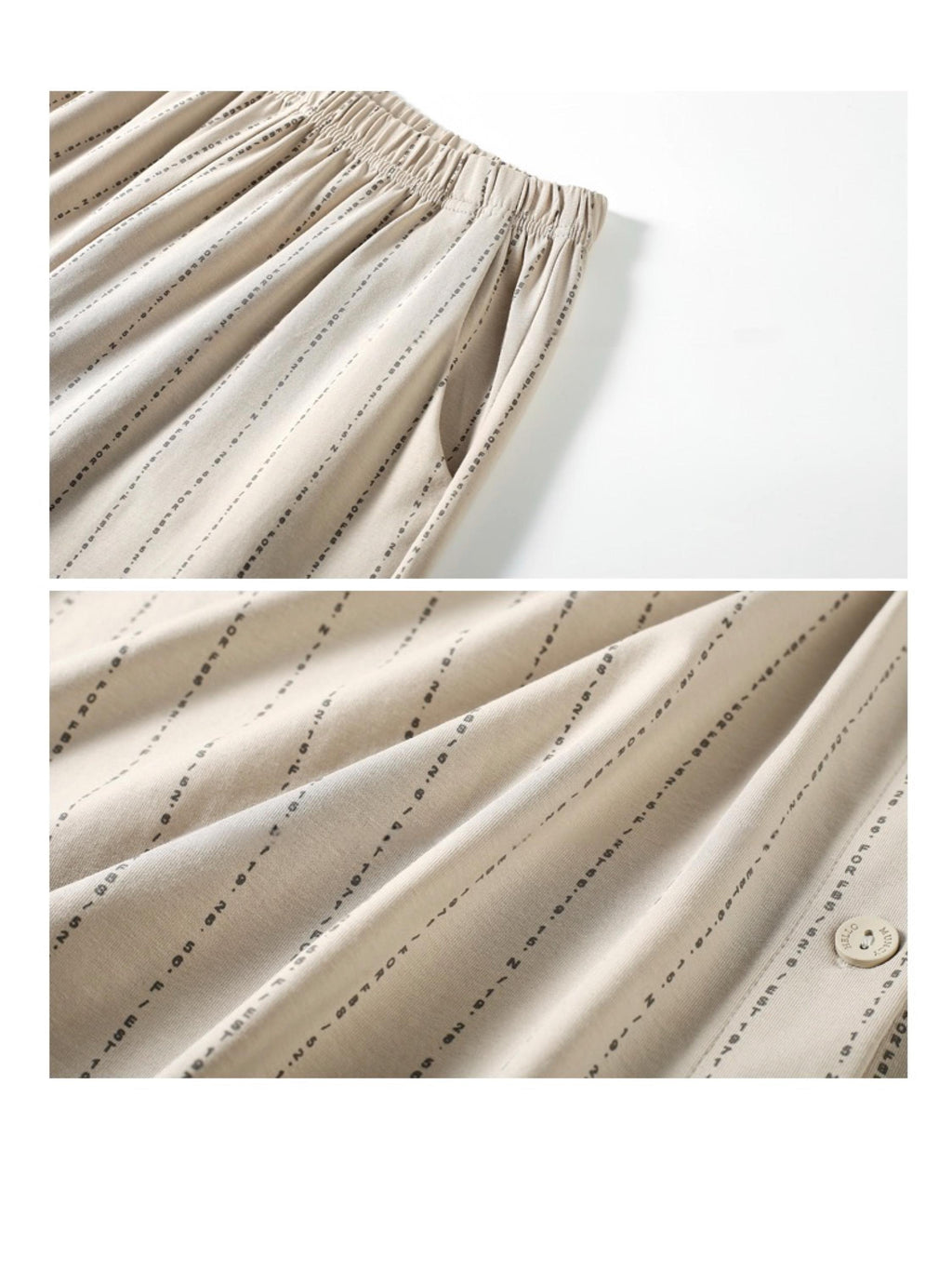 Beige Cotton Loungewear Set: Women's Button-Down Pajamas