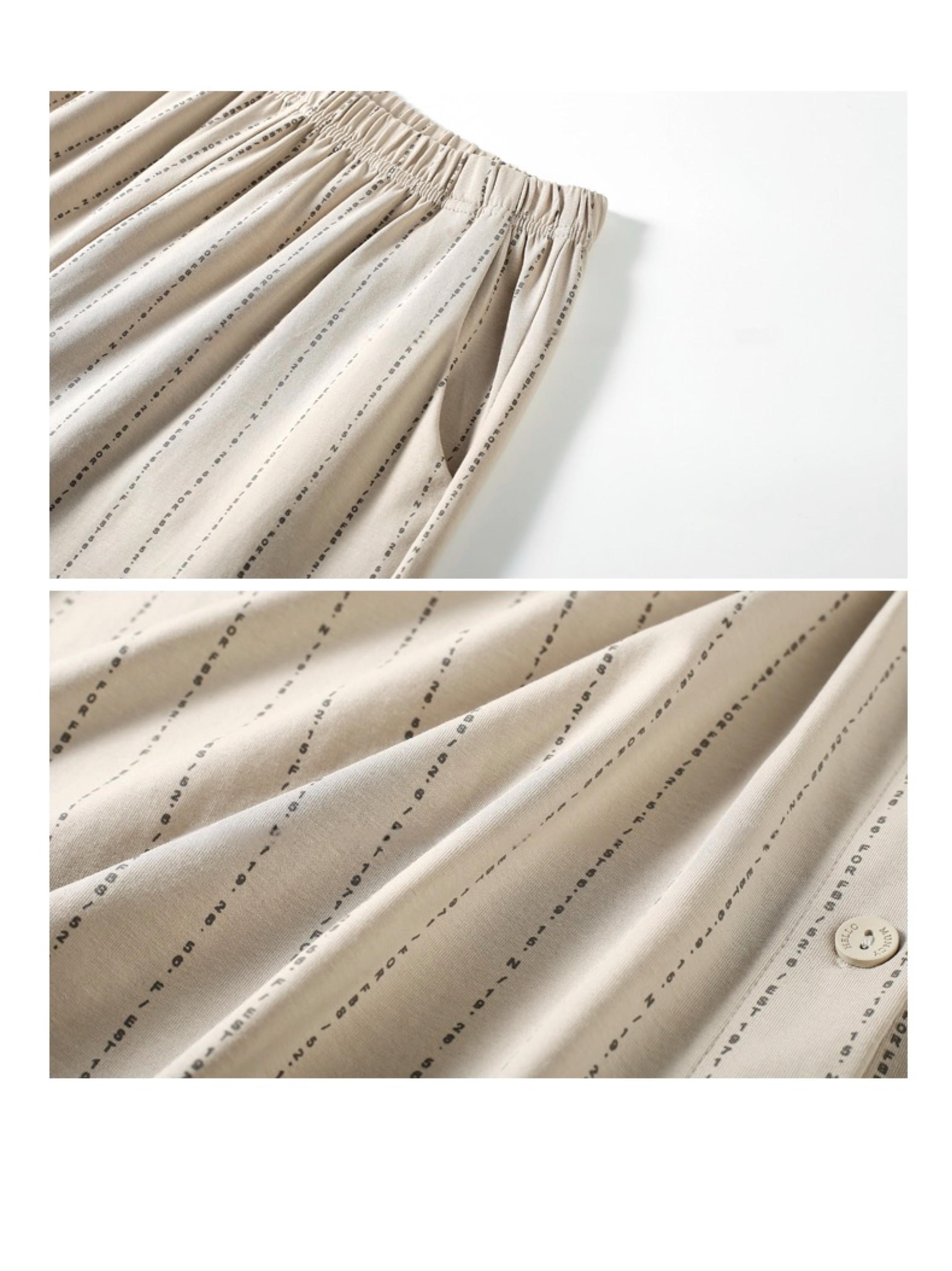 Beige Cotton Loungewear Set: Women's Button-Down Pajamas