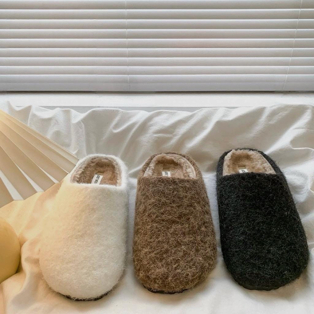 Felted Wool Fleece Slippers: Plush Faux Fur Lined Mules