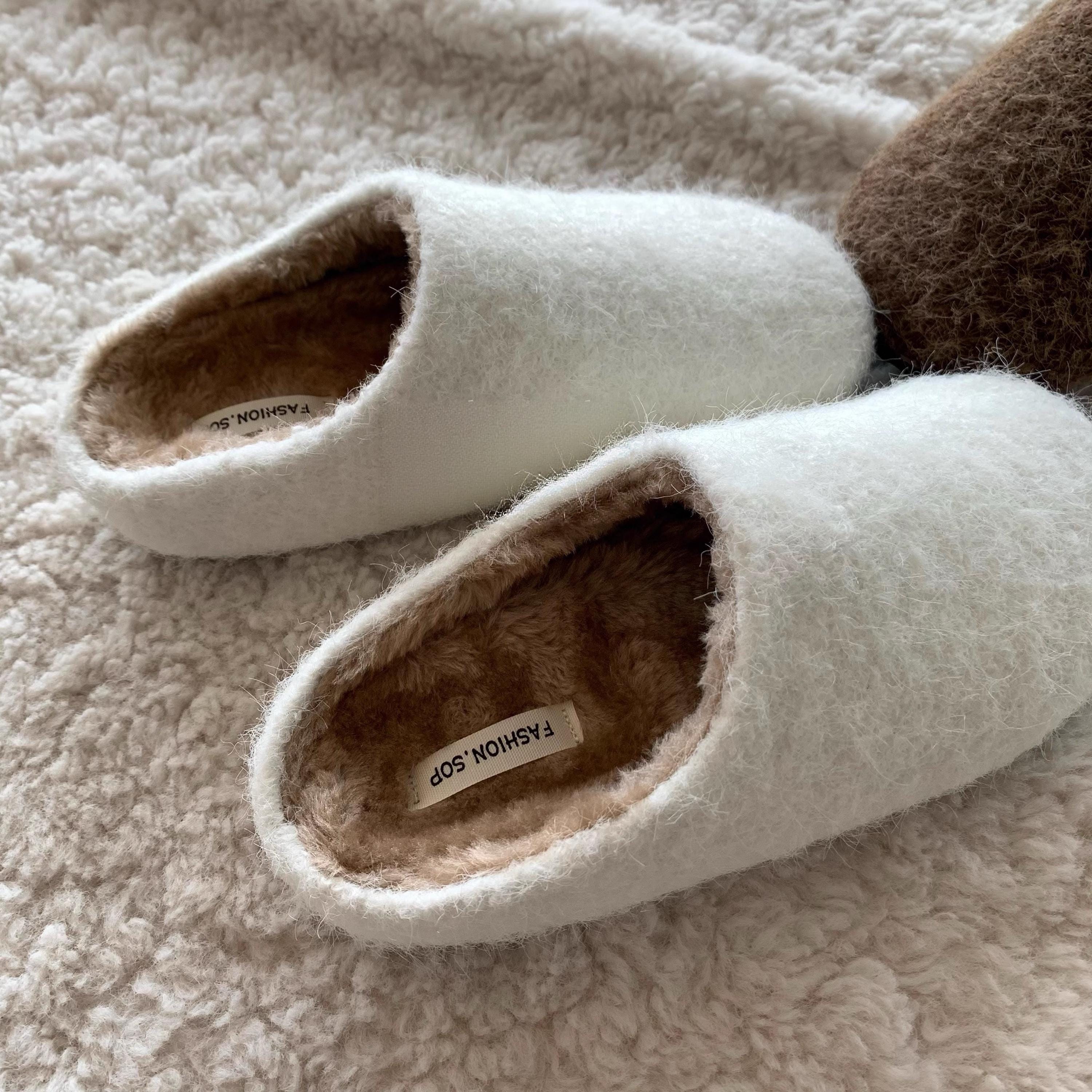 Felted Wool Fleece Slippers: Plush Faux Fur Lined Mules