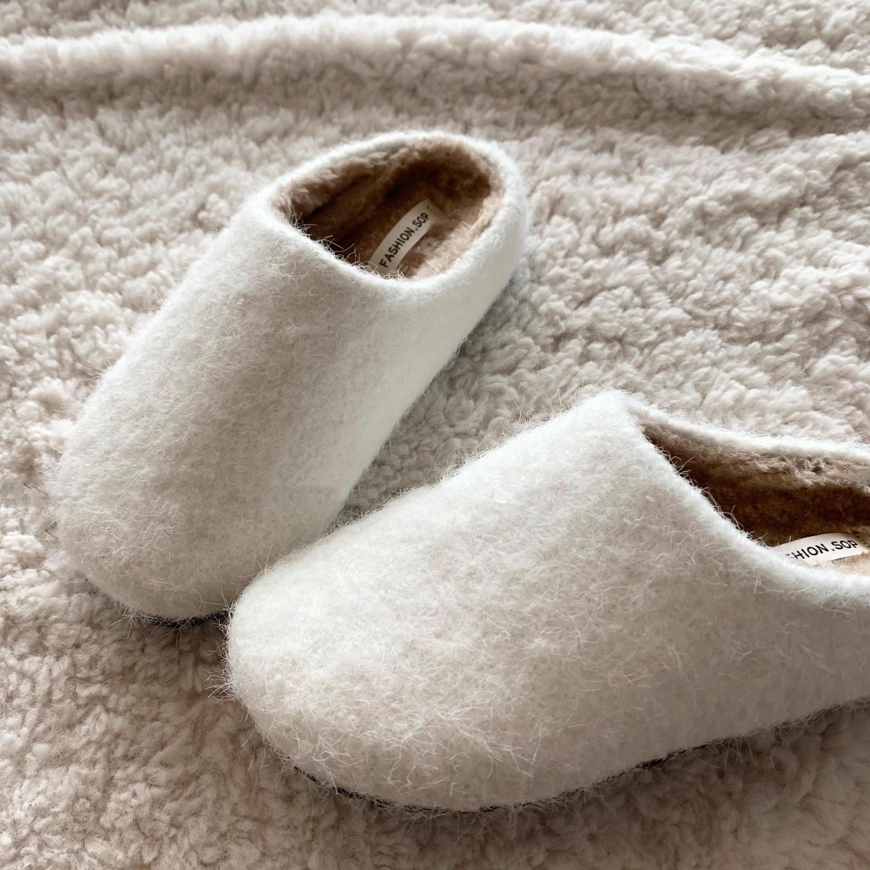 Felted Wool Fleece Slippers: Plush Faux Fur Lined Mules