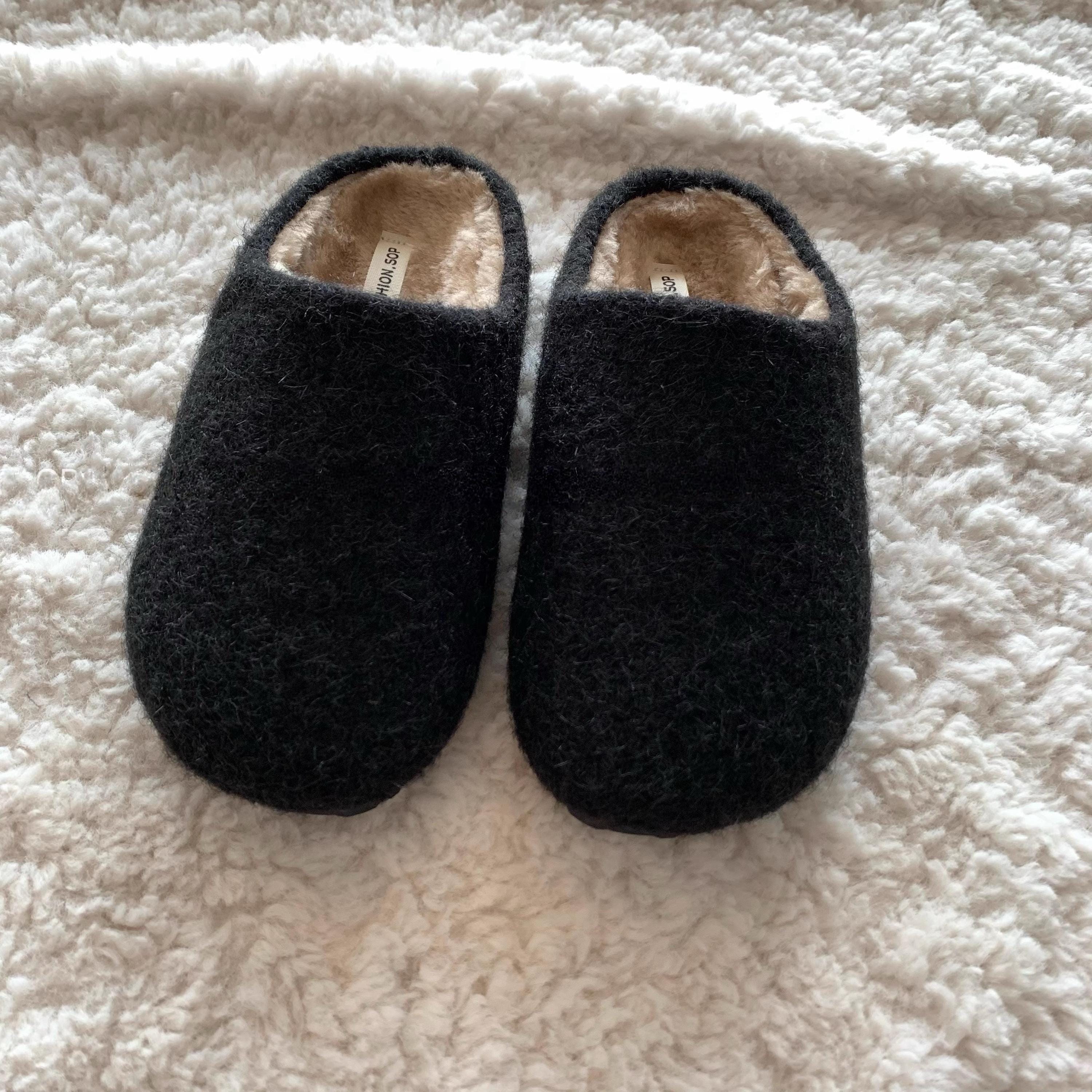 Felted Wool Fleece Slippers: Plush Faux Fur Lined Mules