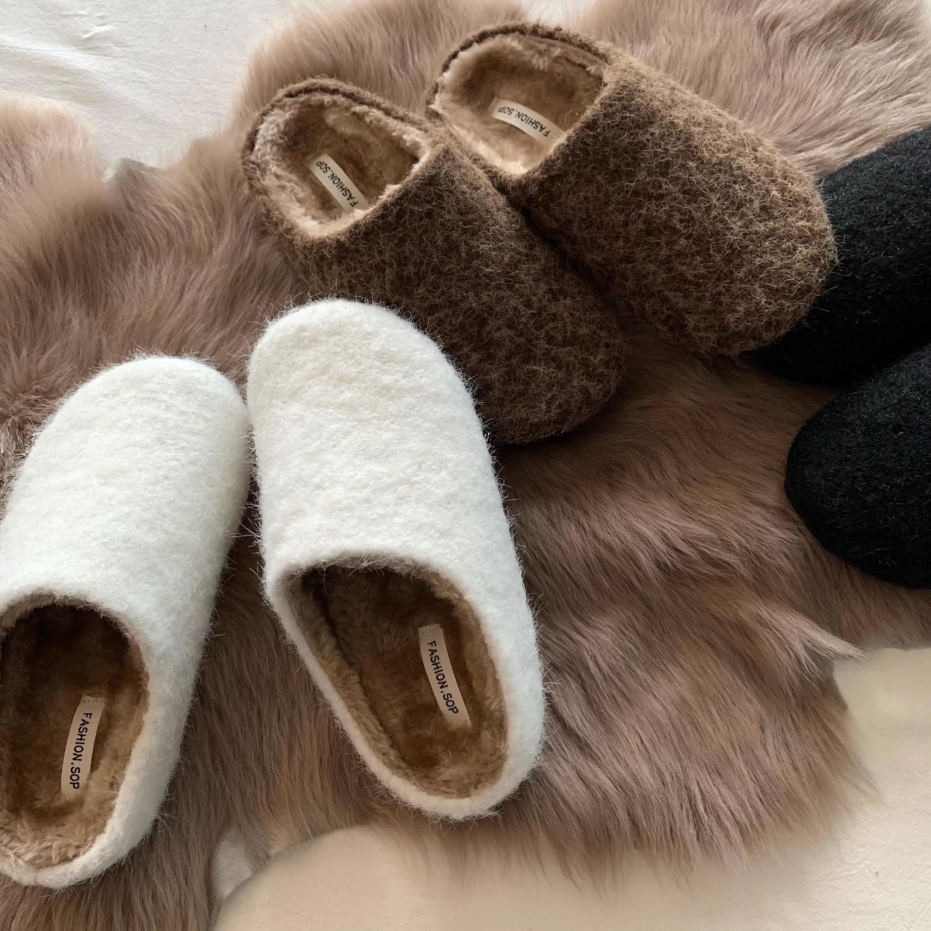 Felted Wool Fleece Slippers: Plush Faux Fur Lined Mules