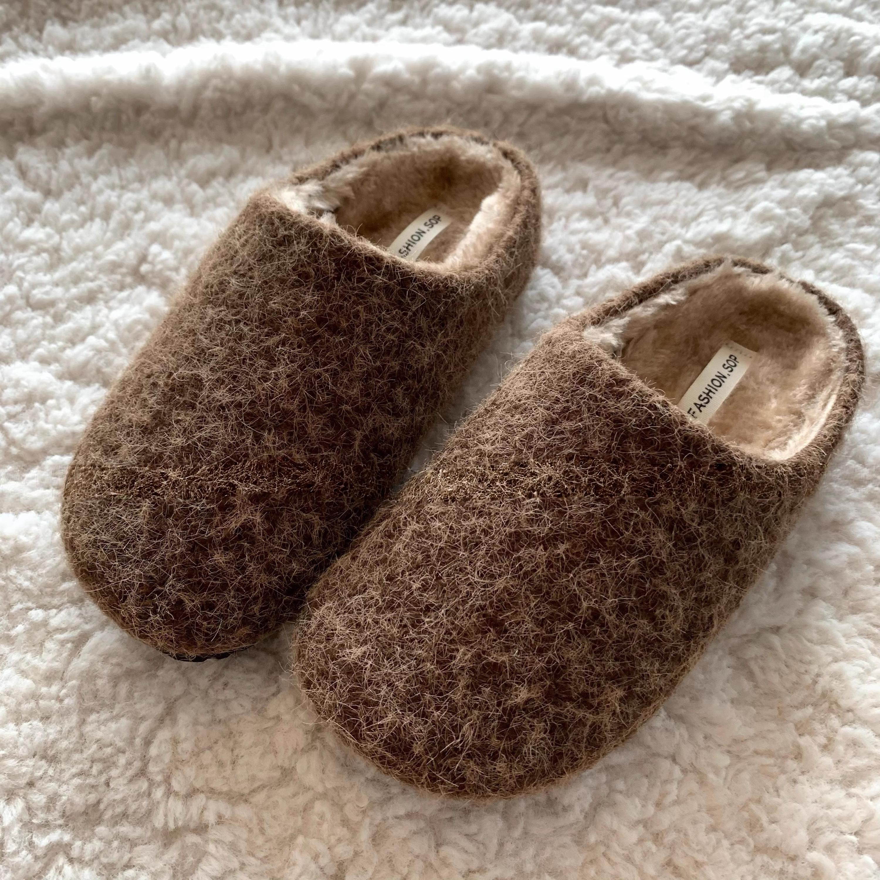 Felted Wool Fleece Slippers: Plush Faux Fur Lined Mules
