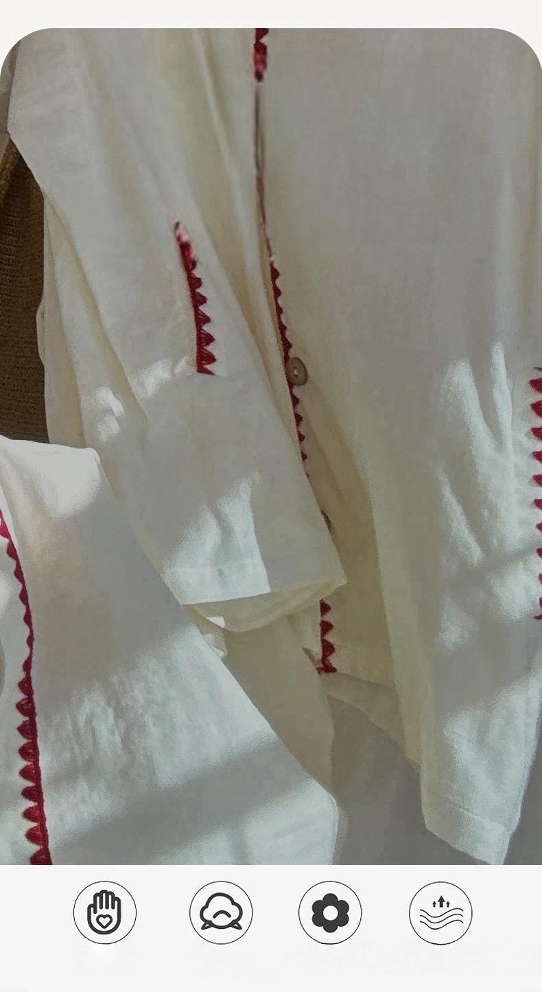 Cotton Gauze Pajama Set | Cream Loungewear with Red Trim
