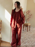 Organic Gauze Cotton Pajama Set: Muted Red Loungewear, Gift-Ready Christmas Pajamas