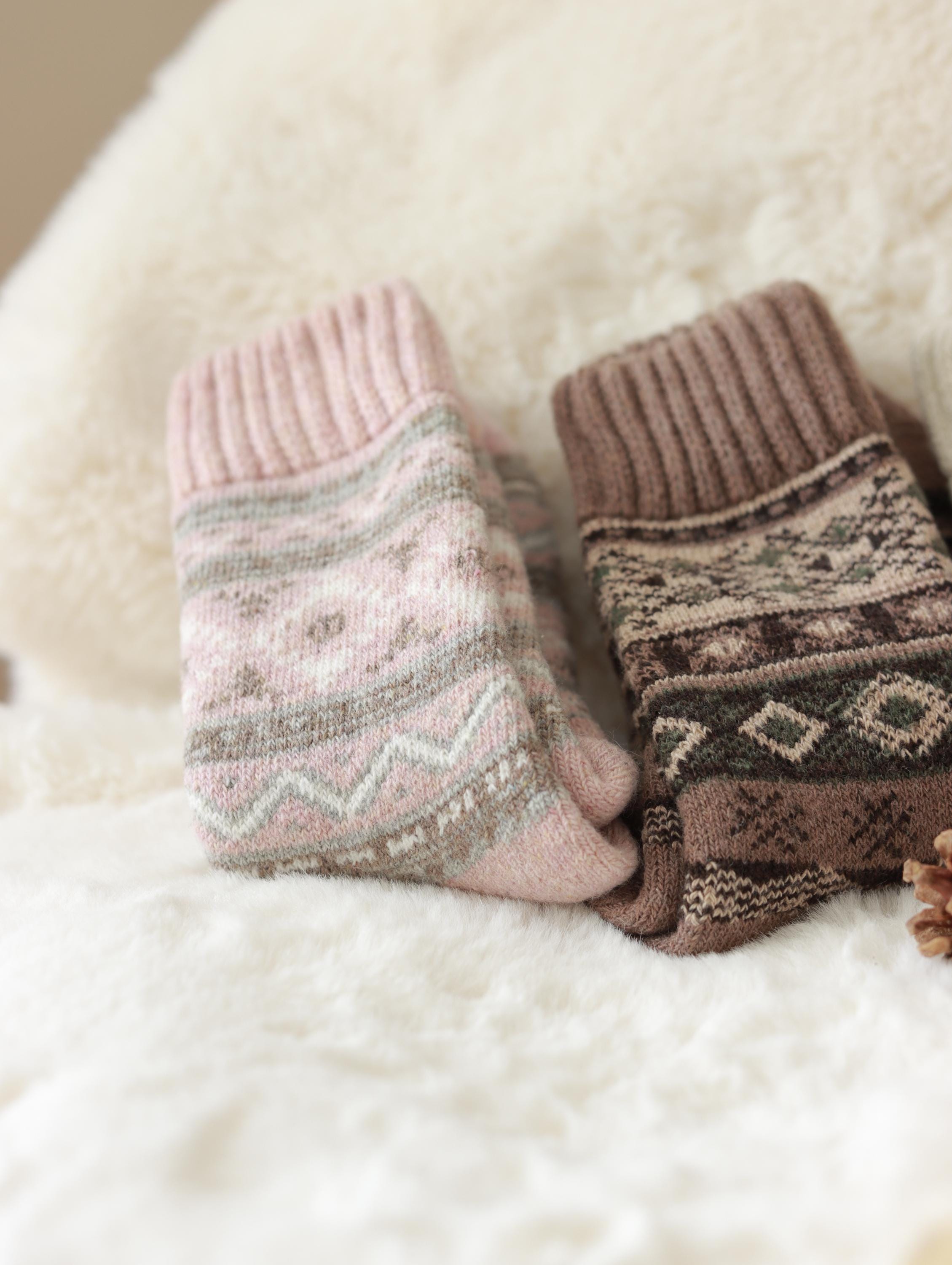 3PCS Scandinavian Fair Isle Wool Socks , Gift-Ready Box, Cozy Slipper Socks, Birthday Gift for Her