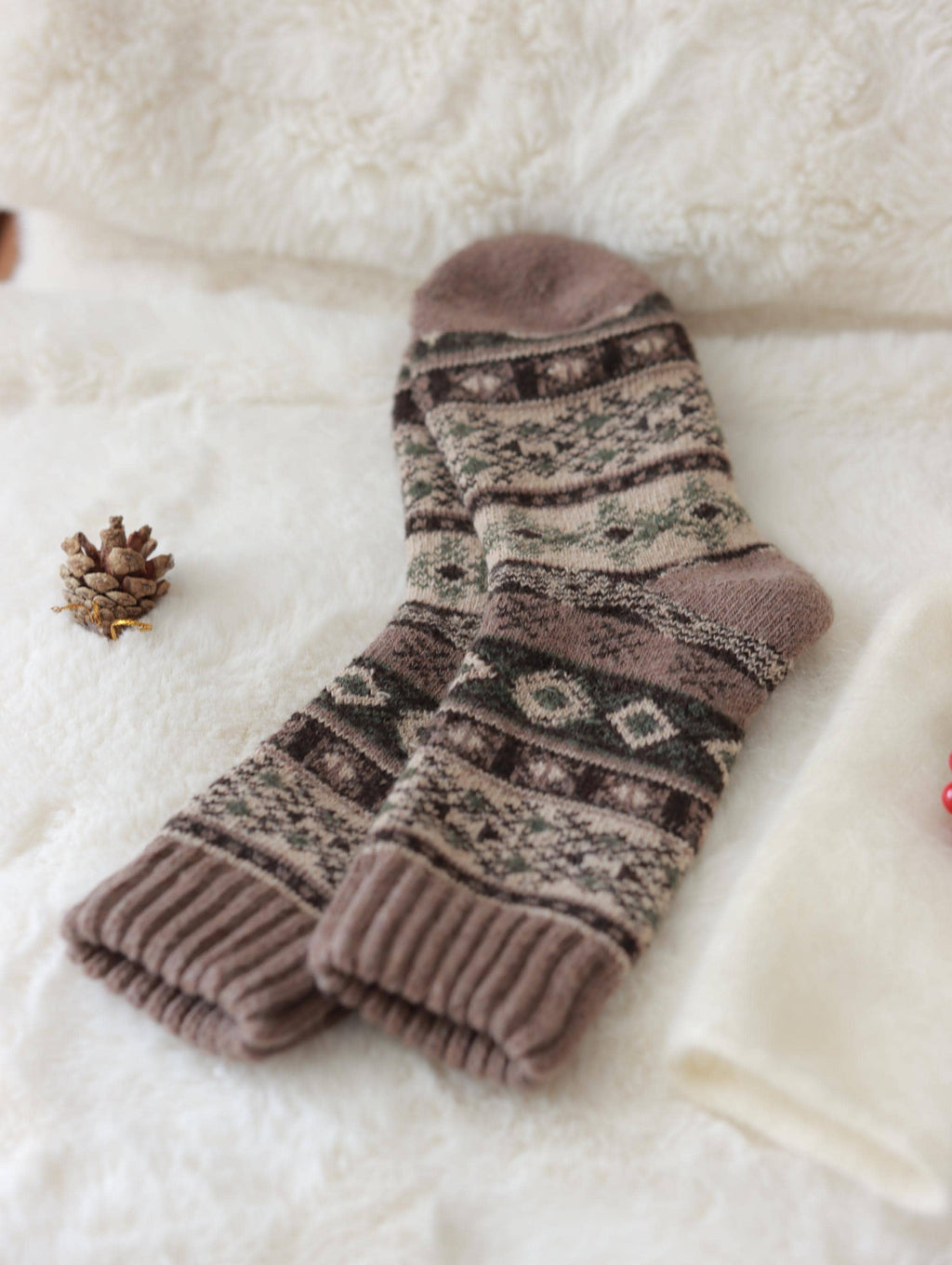 3PCS Scandinavian Fair Isle Wool Socks , Gift-Ready Box, Cozy Slipper Socks, Birthday Gift for Her