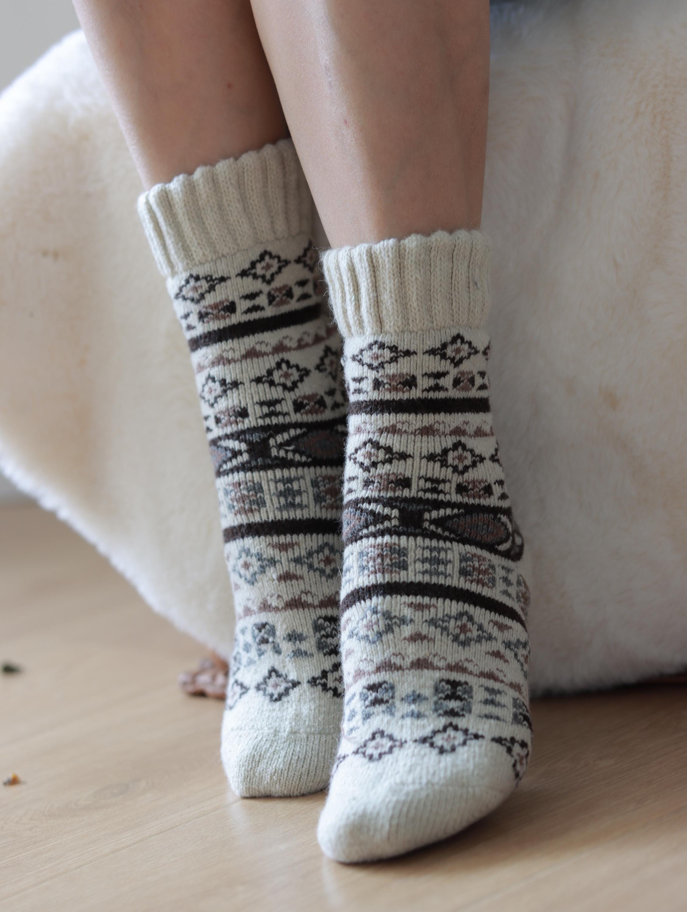 3PCS Scandinavian Fair Isle Wool Socks , Gift-Ready Box, Cozy Slipper Socks, Birthday Gift for Her