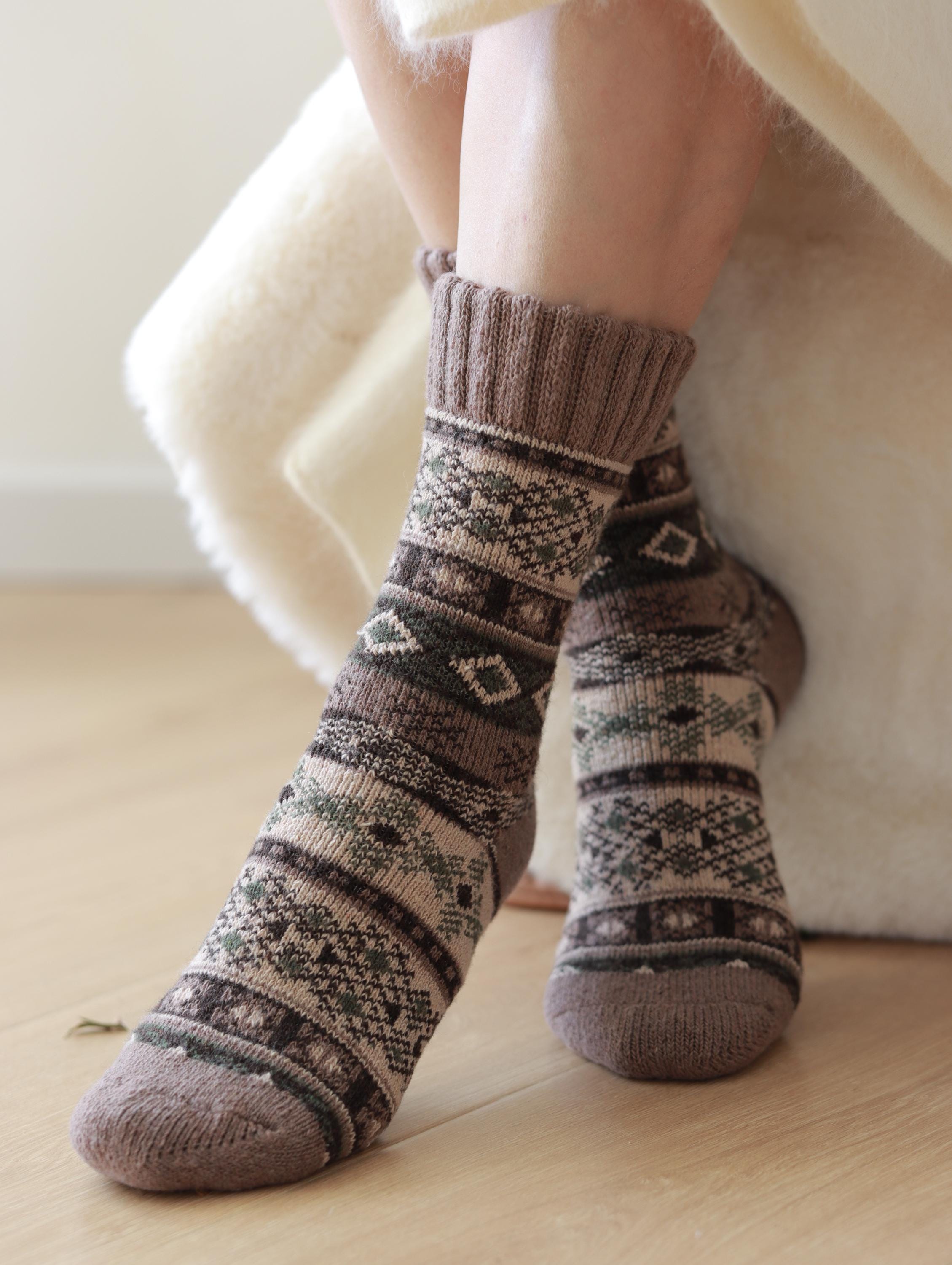 3PCS Scandinavian Fair Isle Wool Socks , Gift-Ready Box, Cozy Slipper Socks, Birthday Gift for Her