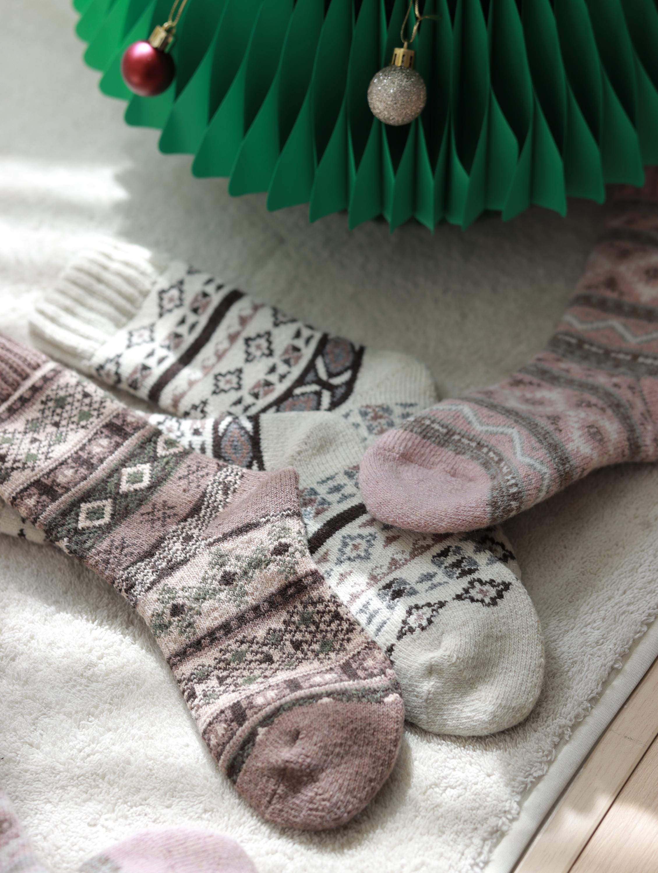 3PCS Scandinavian Fair Isle Wool Socks , Gift-Ready Box, Cozy Slipper Socks, Birthday Gift for Her