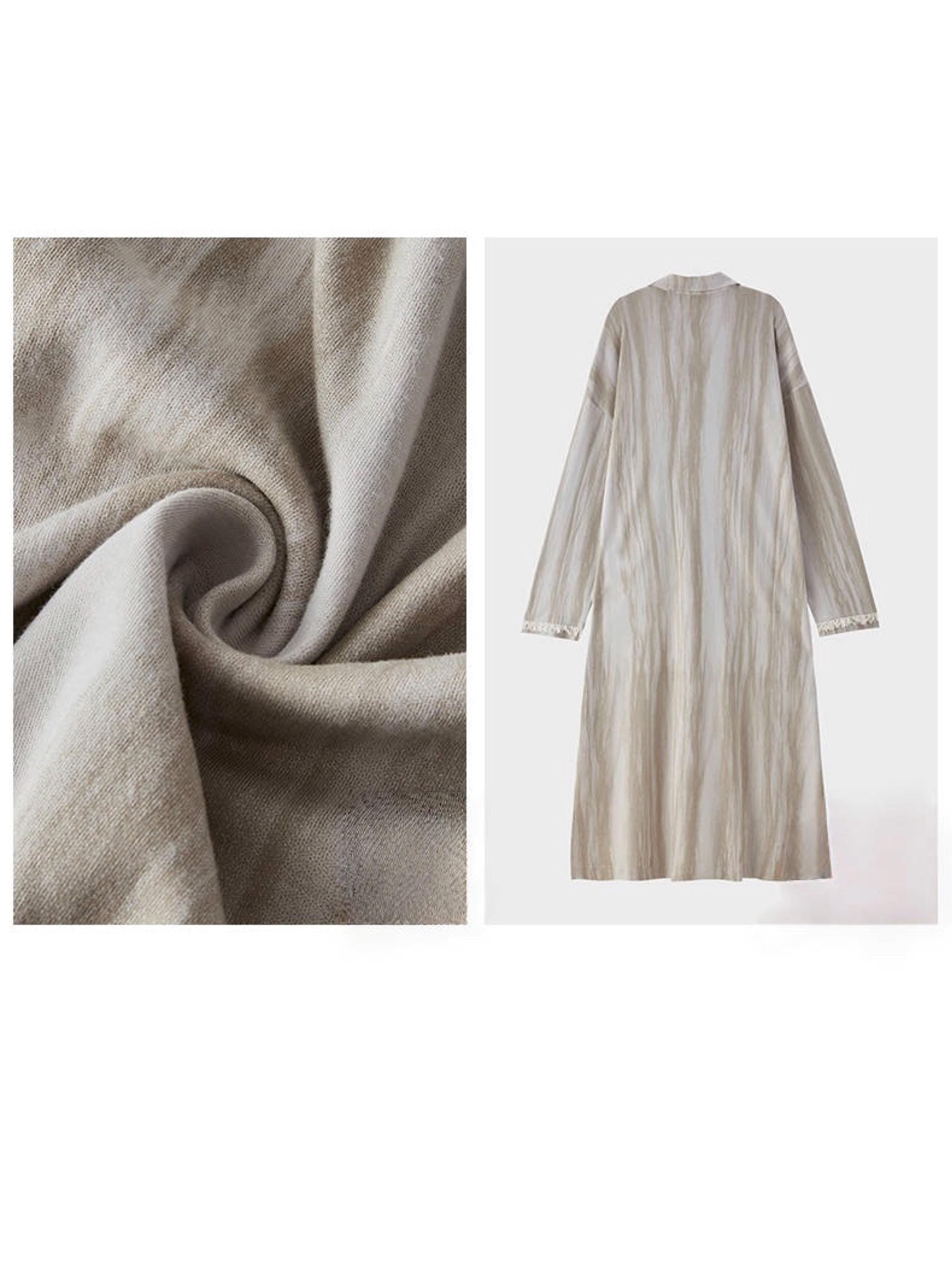 Neutral Long Robe Dress for Women | Soft Cotton Loungewear with Frayed Cuffs | Relaxed Homewear | Elegant Minimalist Gift