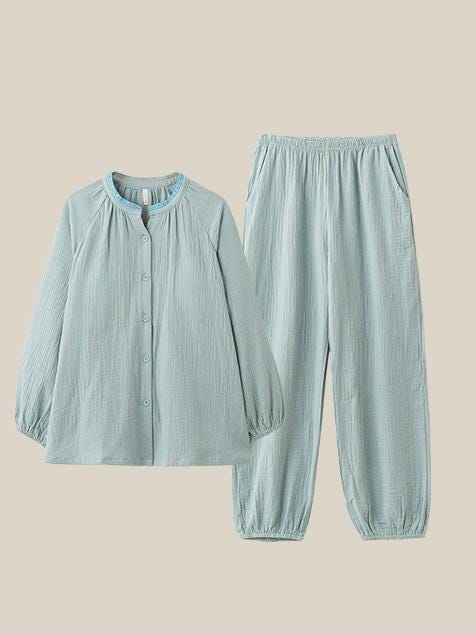 Gauze Cotton Pajamas Set for Women | Zen Meditation Outfit | Soft Breathable Loungewear | Relaxed Homewear | Gift for Her