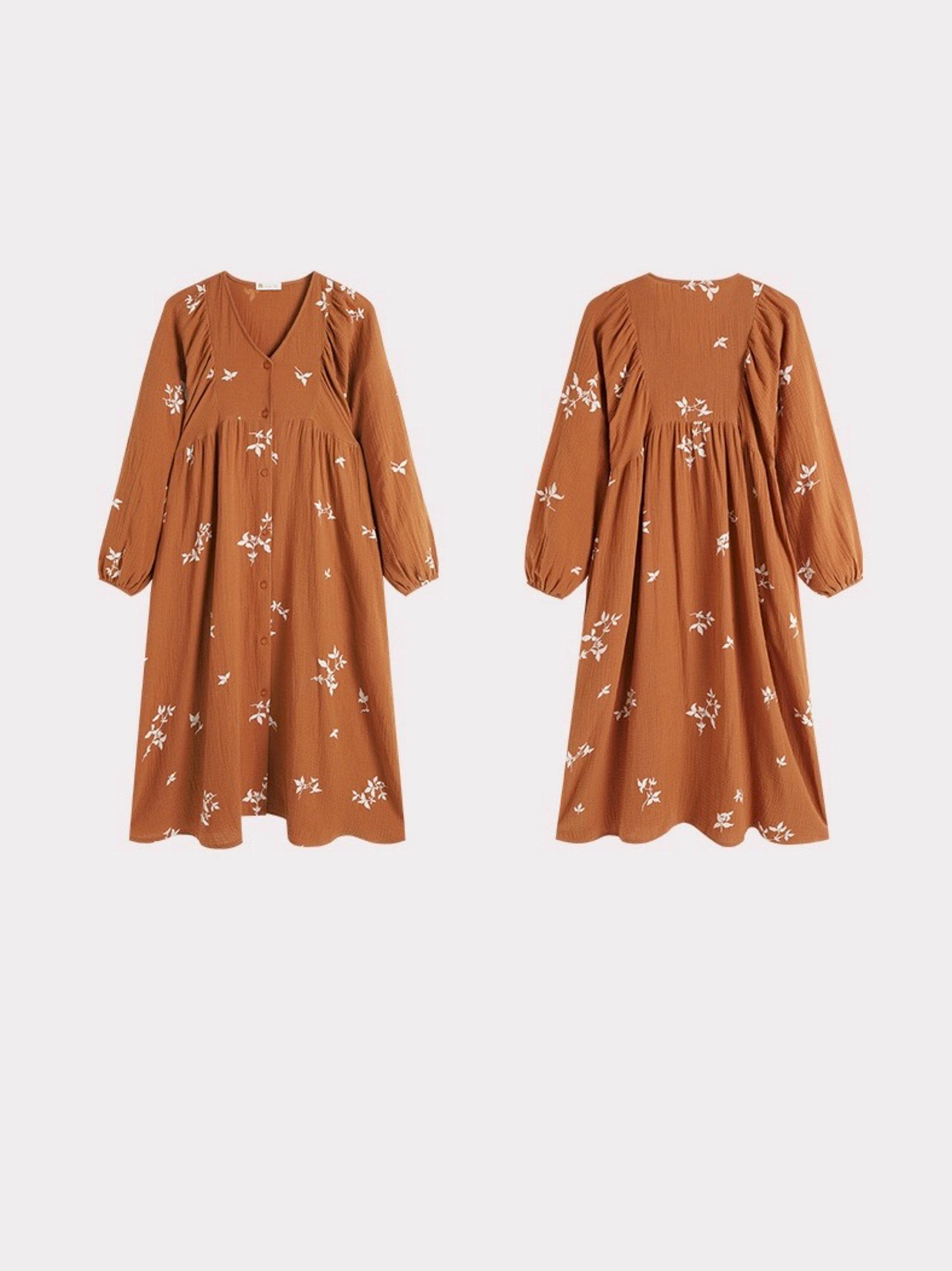 Muslin Cotton Pajama Dress or Top and Pants Set - Embroidered Loungewear Nightgown