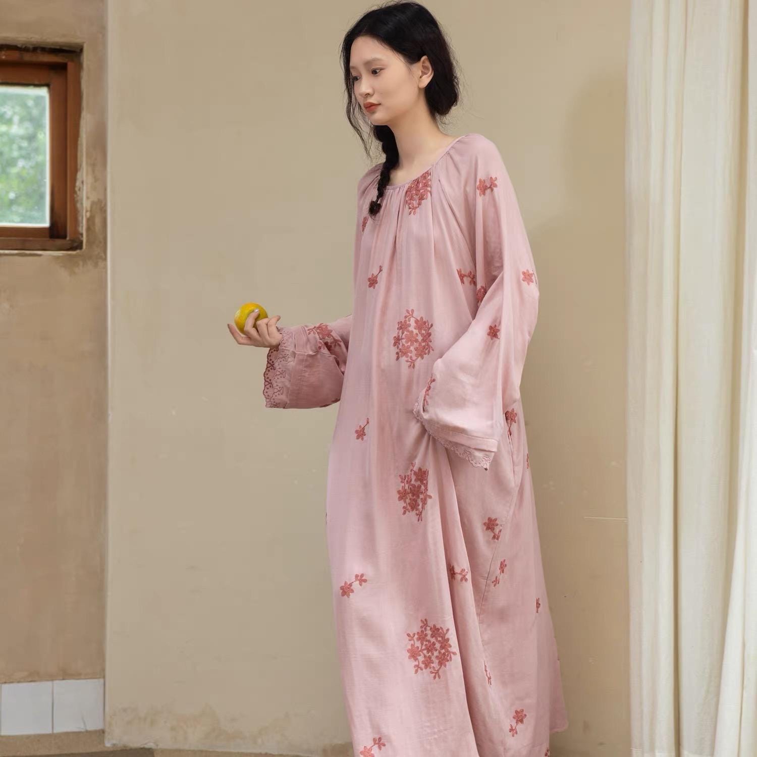 Bamboo Cotton Embroidered Loungewear Set – Sensitive-Skin Friendly Pajamas