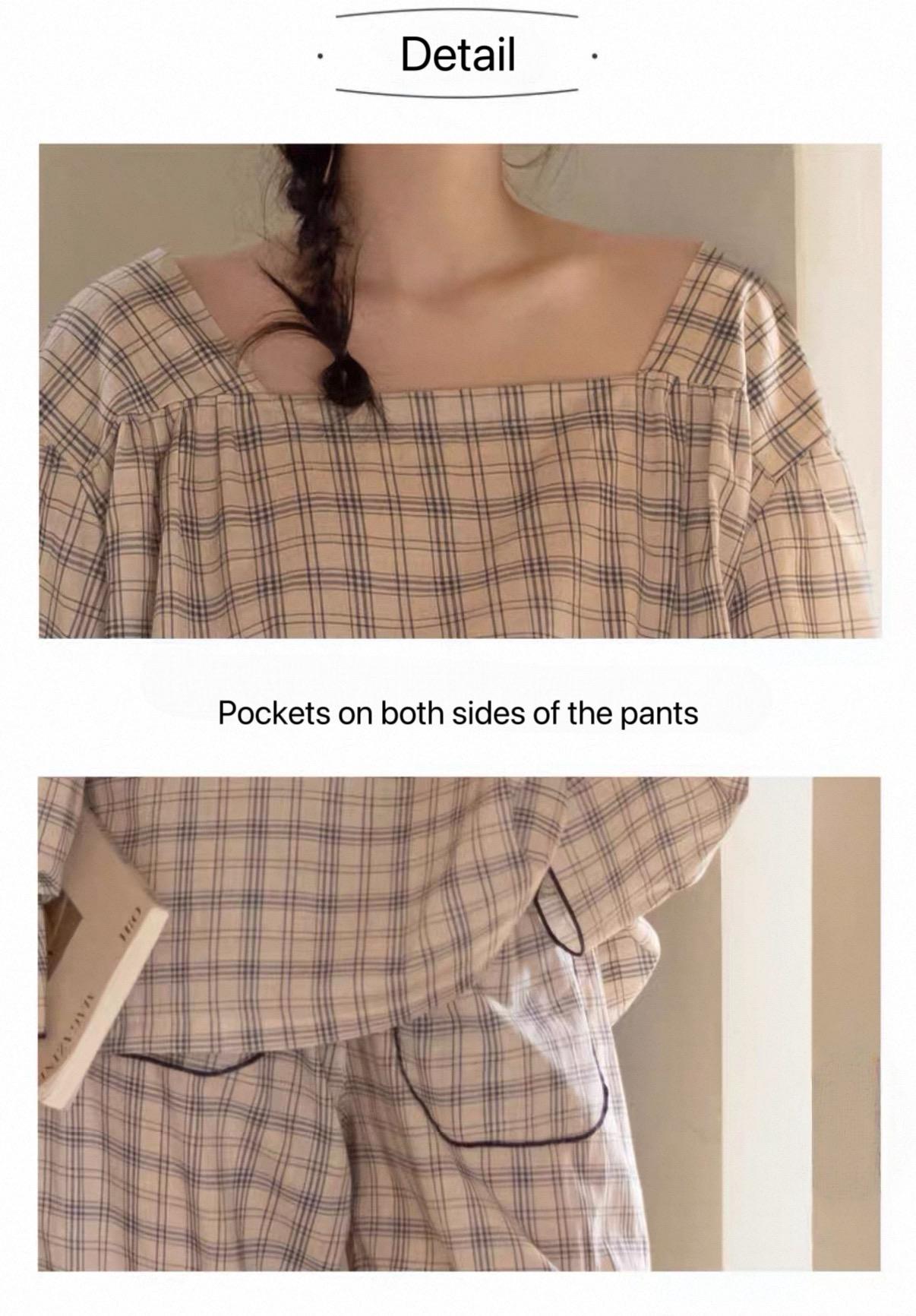 Bamboo Cotton Pajama Set for Women | Embroidered Loungewear | Soft Plaid Sleepwear with Pockets