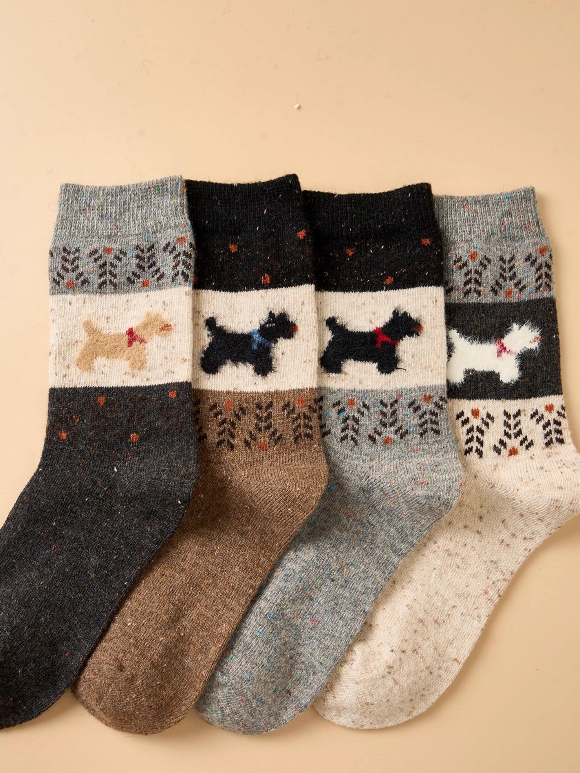 Natural Merino Wool Socks Gift Box for Women | 4 PCS Warm Winter Socks for Girls | Individual Wrapped for Christmas Stocking Fillers