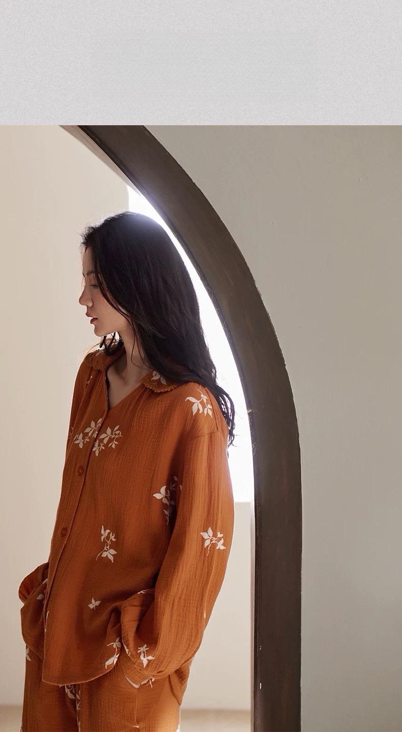 Muslin Cotton Pajama Dress or Top and Pants Set - Embroidered Loungewear Nightgown