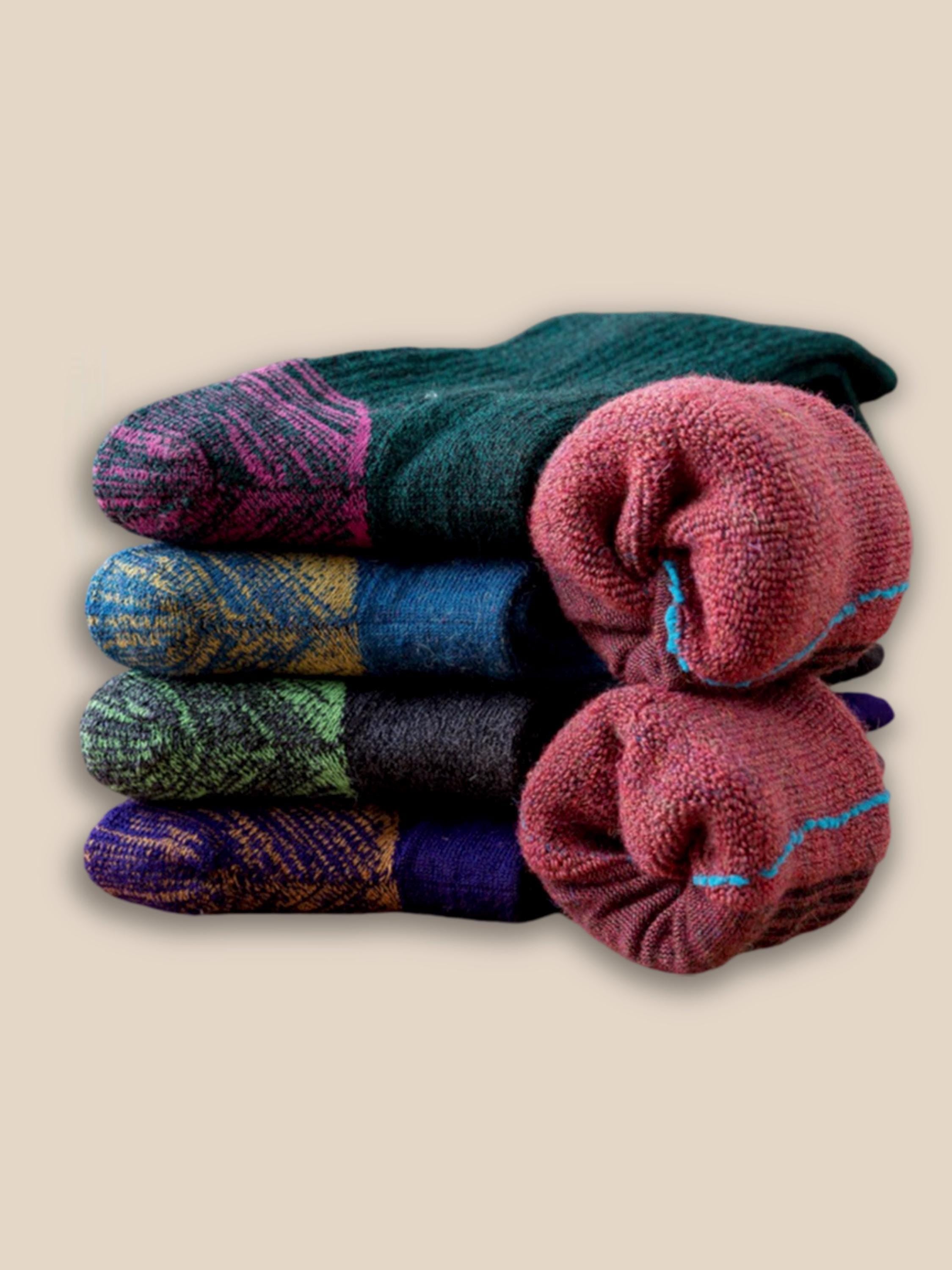 Merino Wool Thermal Socks 2Pairs Pack – Boot/Ski/Slipper Socks, Cushioned Terry Lined, Soft Breathable Warm Slipper Socks for Men and Women