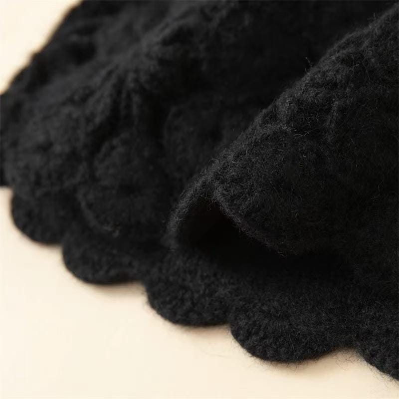 Hand Knit Cashmere-Wool Beanie for Women, Double-Layer Crochet Lace Hat, Soft Warm Winter Cap, Gift for Her, Christmas Present