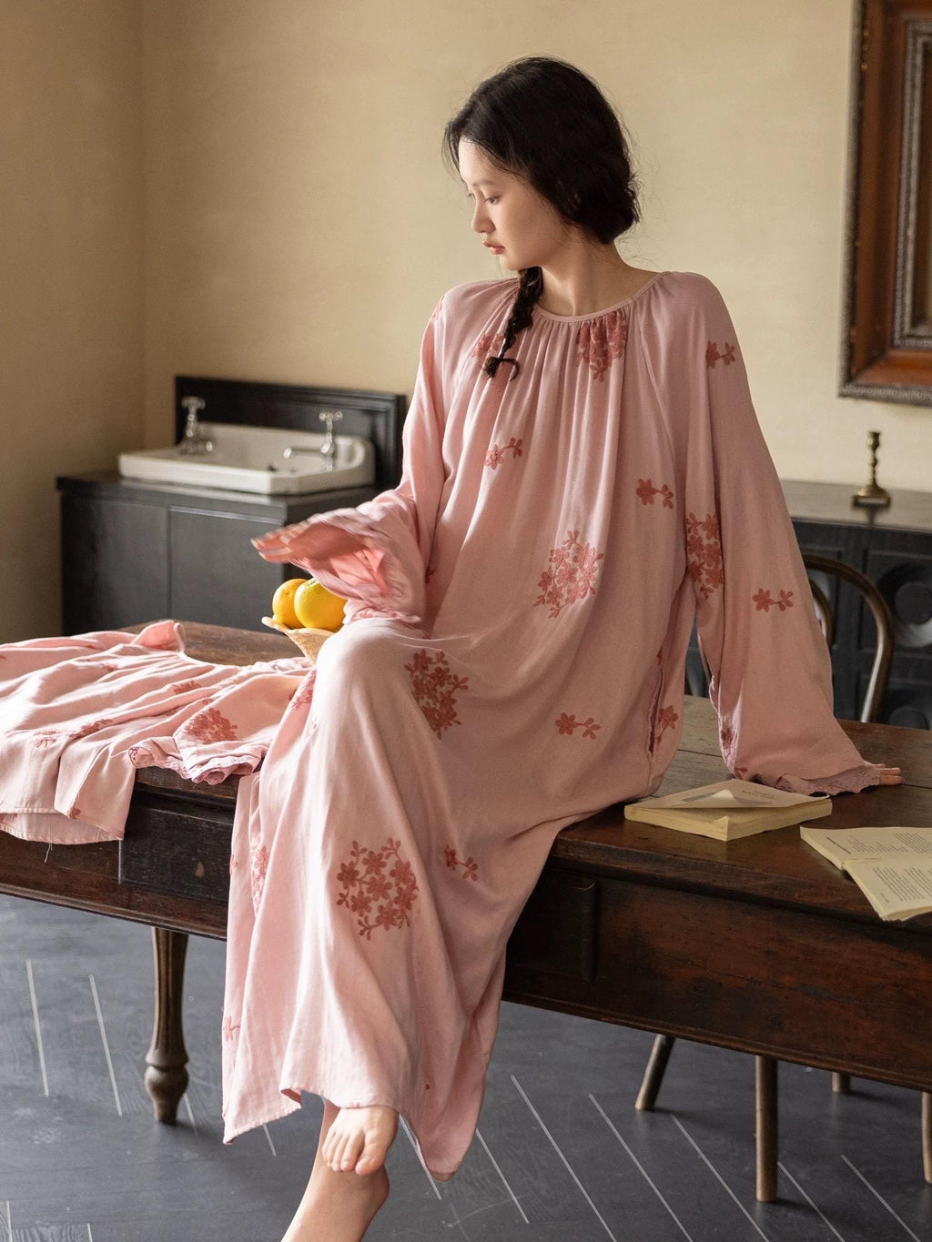 Bamboo Cotton Embroidered Loungewear Set – Sensitive-Skin Friendly Pajamas