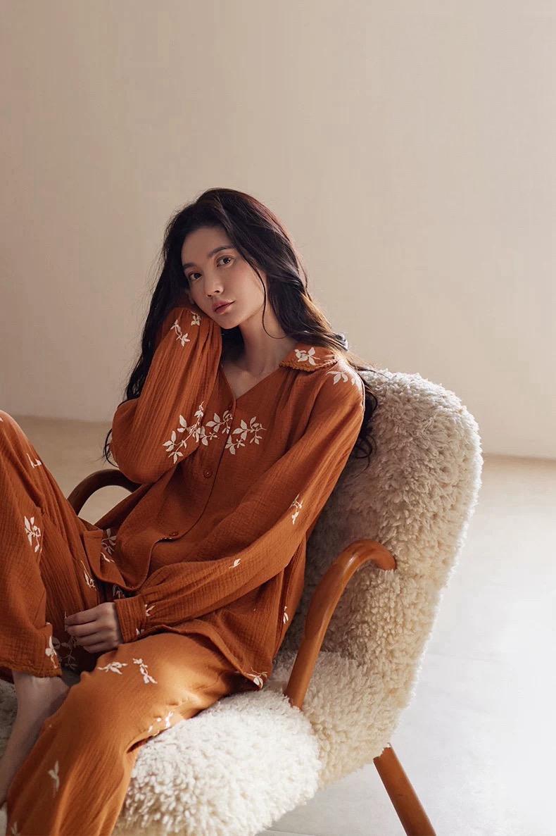 Muslin Cotton Pajama Dress or Top and Pants Set - Embroidered Loungewear Nightgown