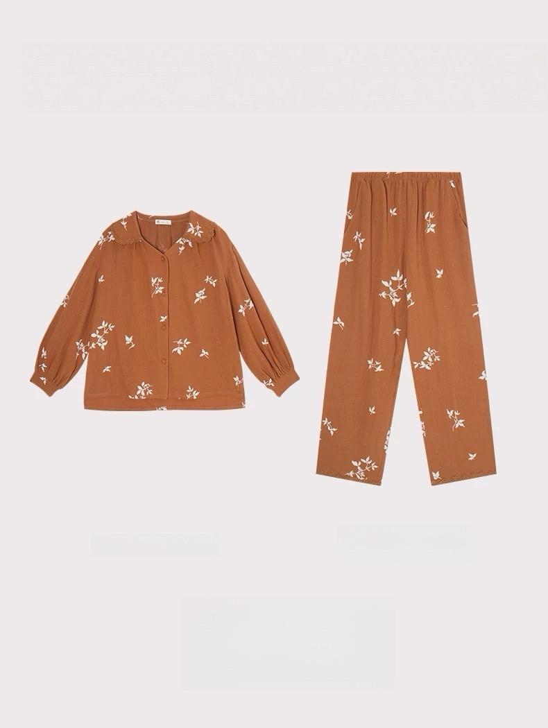 Muslin Cotton Pajama Dress or Top and Pants Set - Embroidered Loungewear Nightgown