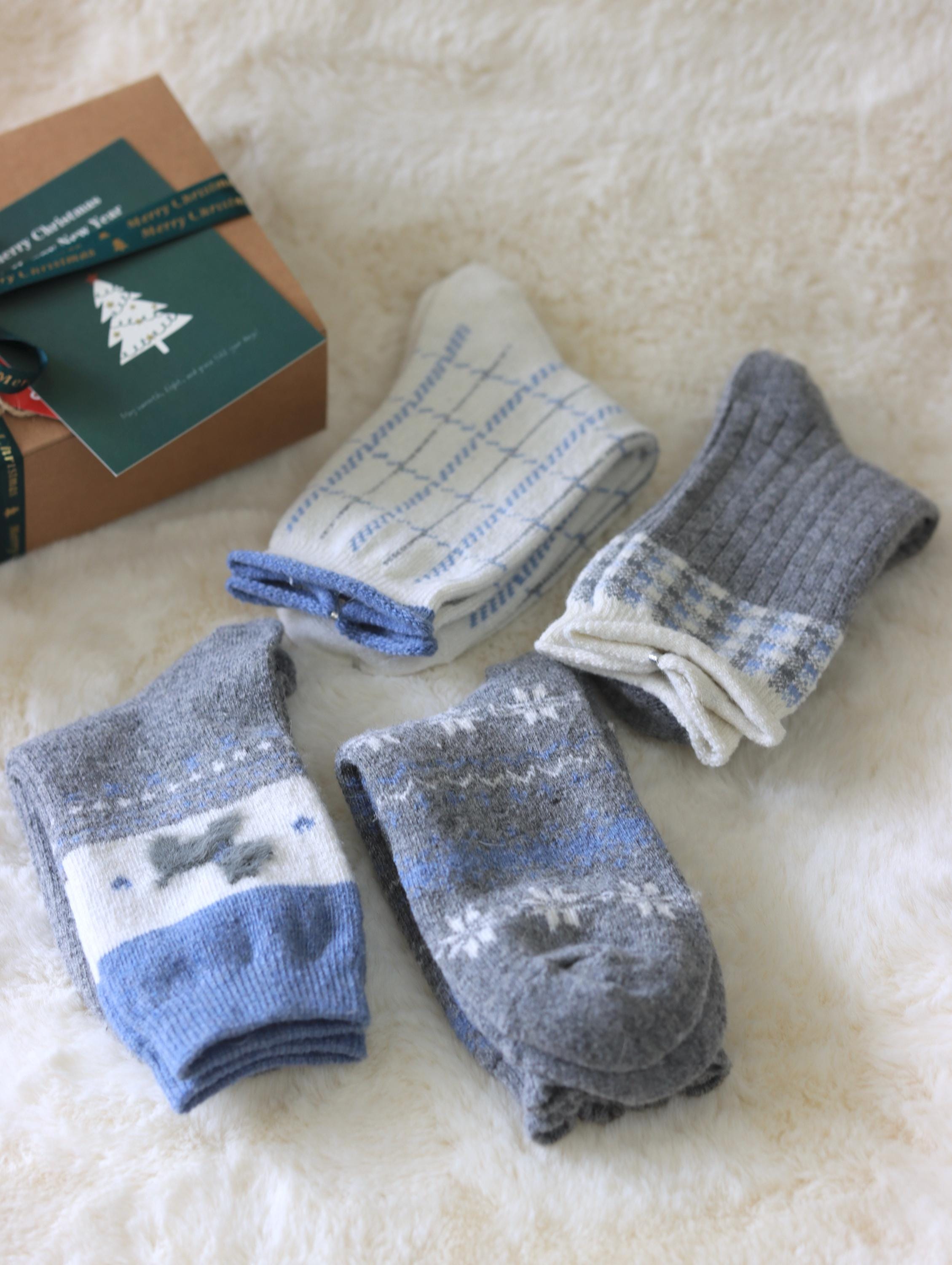 Natural Merino Wool Socks Gift Box for Women | 4 PCS Warm Winter Socks for Girls | Individual Wrapped for Christmas Stocking Fillers