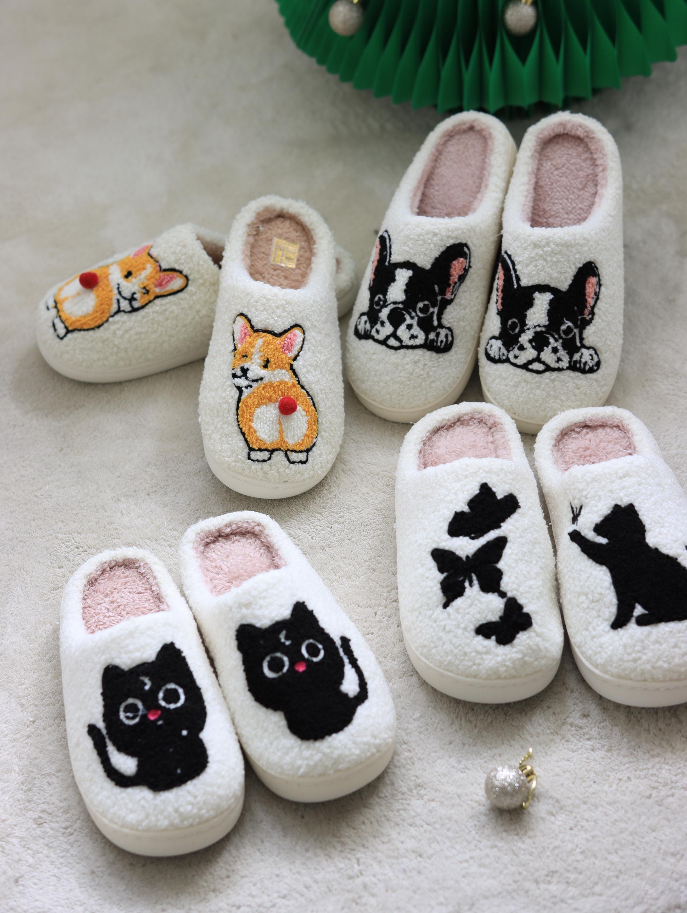 Funny Animal Slippers for Family | Cozy Fleece Dog Cat Slippers | Christmas Gift for Pet Lovers