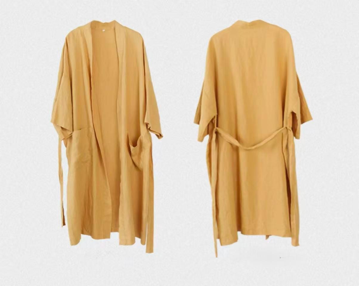 100% Linen Kimono Robe for Women | Washed Linen Dressing Gown | Lightweight Summer Bathrobe | Japnese Loungewear | 6 Colours