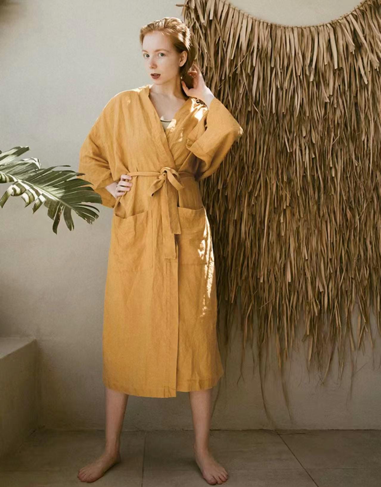 100% Linen Kimono Robe for Women | Washed Linen Dressing Gown | Lightweight Summer Bathrobe | Japnese Loungewear | 6 Colours