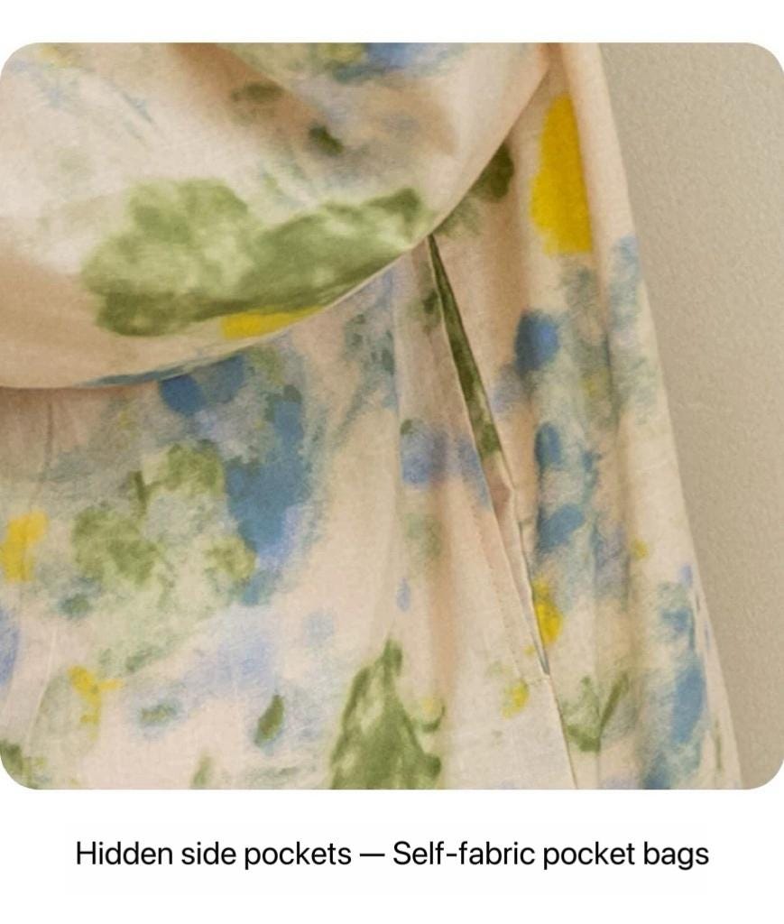 Bamboo Cotton Pajama Set | Green Tone Watercolour Floral Nightdress | Ruffle Collar Button Front | Oversized Style Loungewear