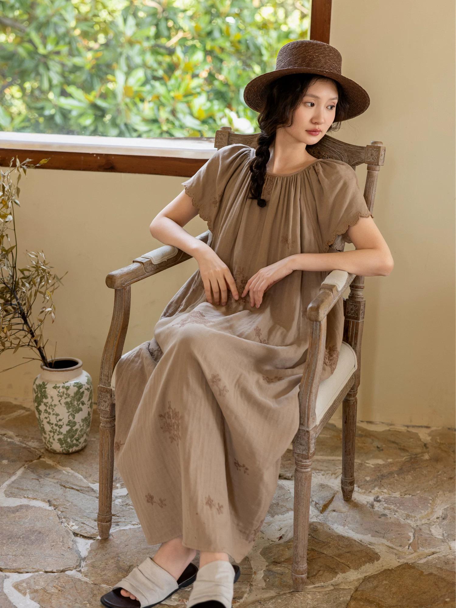 Embroidered Cotton Gauze Nightdress or Pants Set | Soft Muslin Loungewear | Vintage Ruffle Sleeves | Breathable Sleepwear | Relaxed Fit Gift