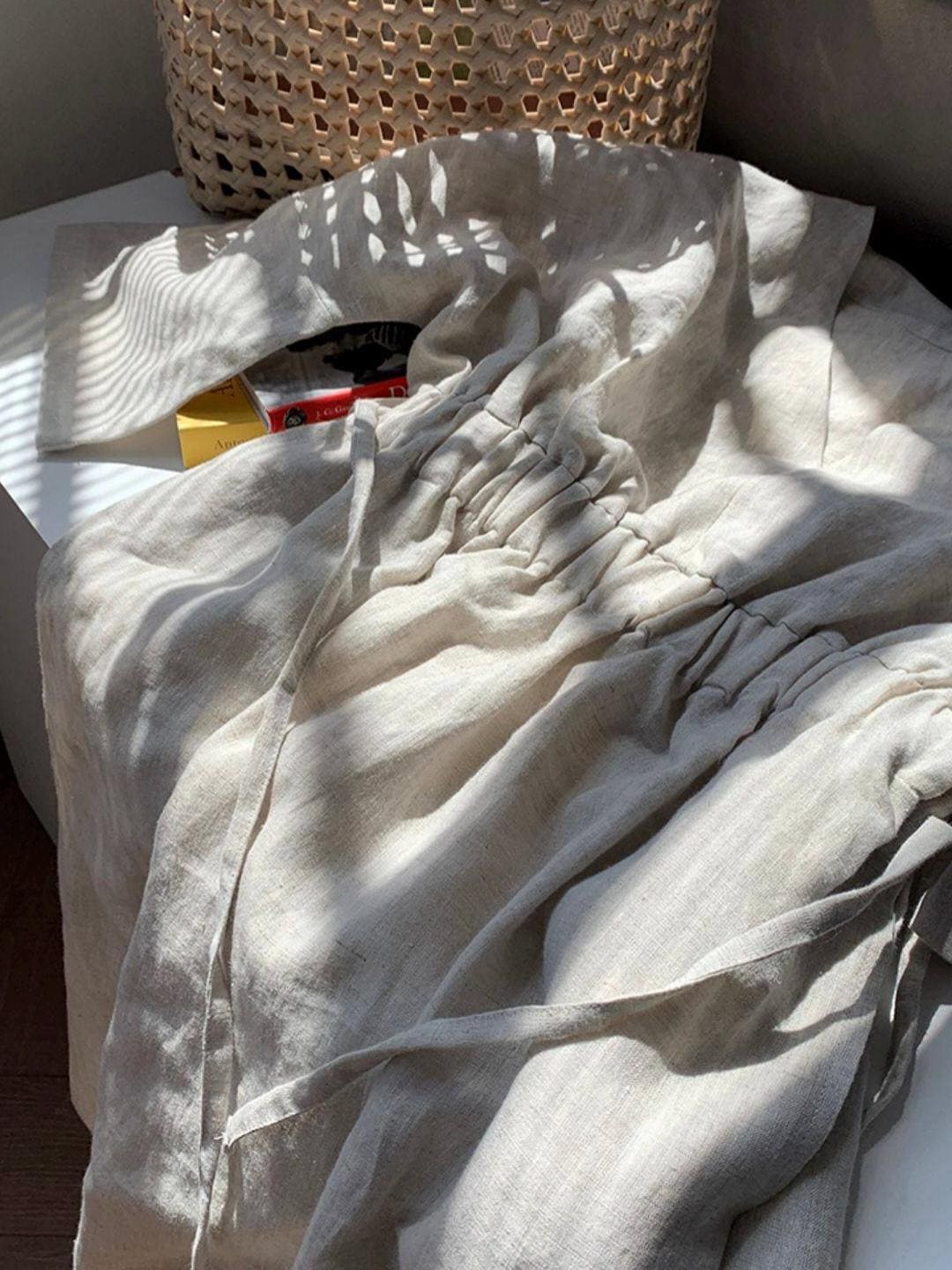 Custom Colour 100% Linen Dress | Relaxed V-Neck Maxi Dress with Adjustable Waist Tie | Made to Order Linen Loungewear | Natural Material