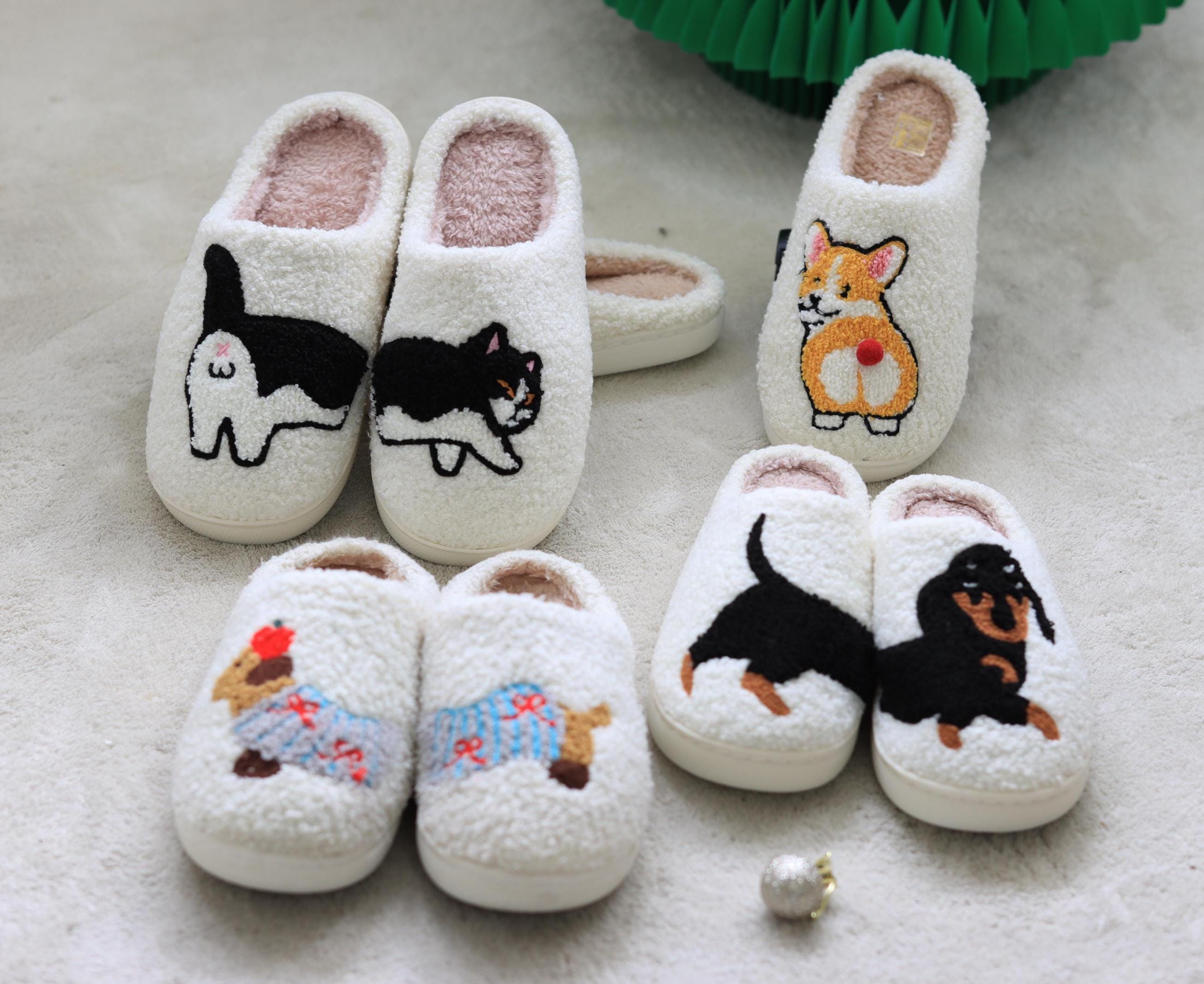 Funny Animal Slippers for Family | Cozy Fleece Dog Cat Slippers | Christmas Gift for Pet Lovers