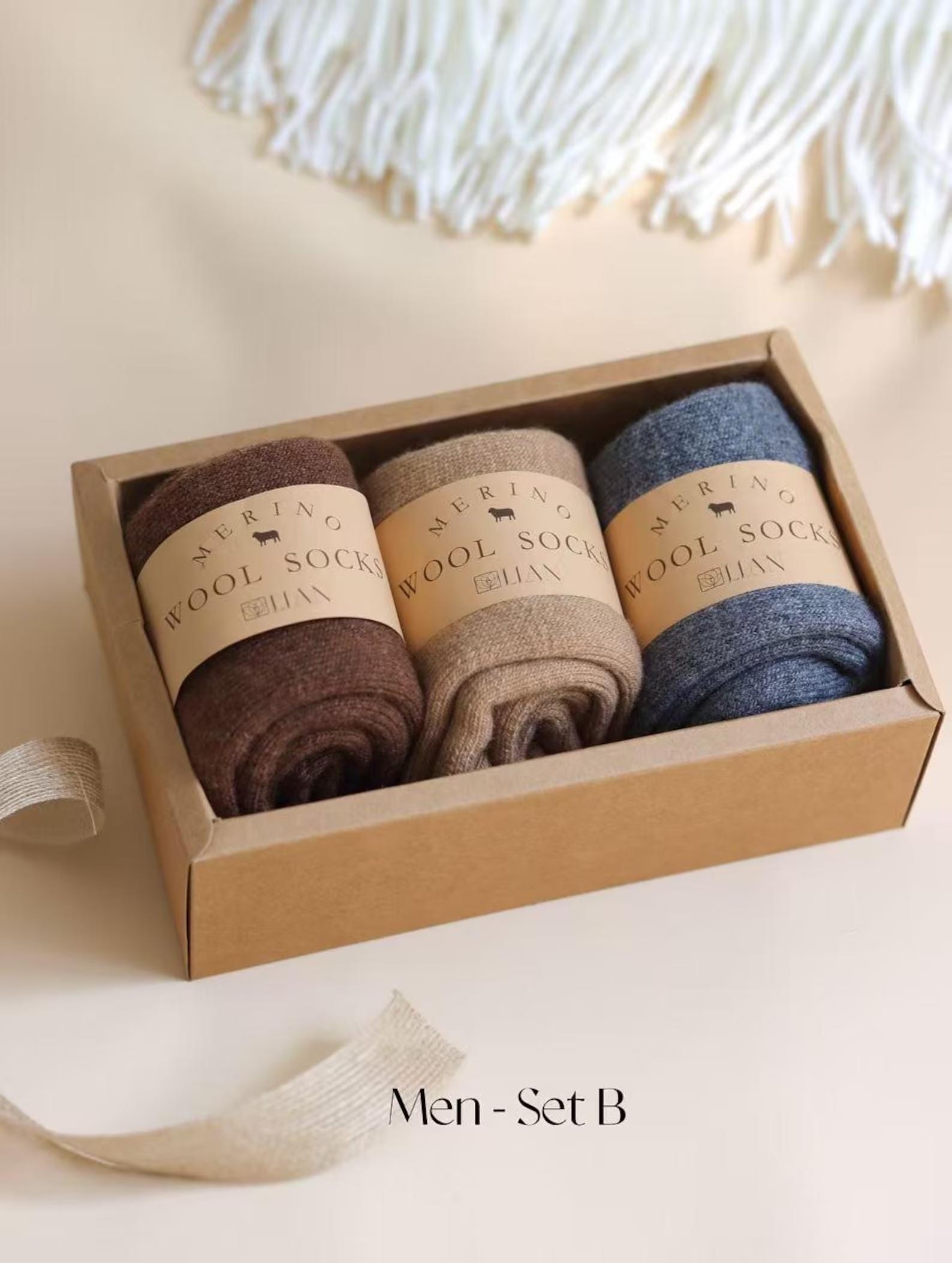 3PCS Warm Winter Merino Wool Blend Socks, Scandinavian Fair Isle, Gift-Ready Box, Thick Cozy Bed Socks, Christmas Stocking Fillers