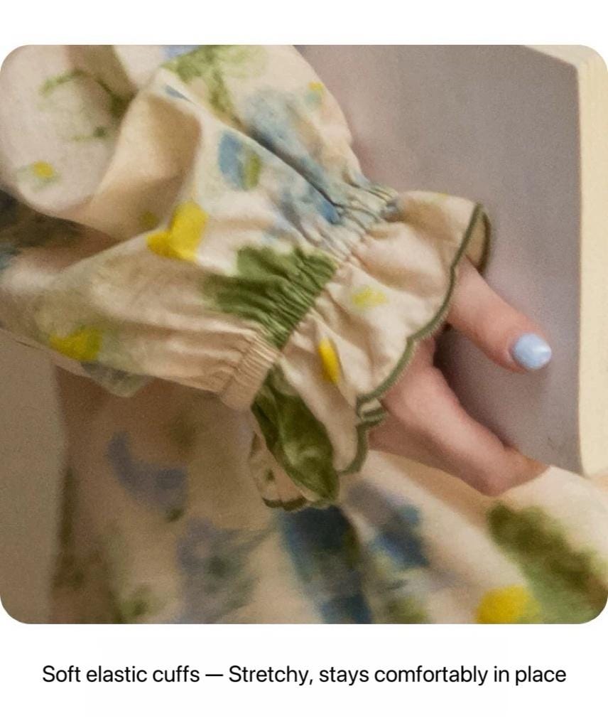 Bamboo Cotton Pajama Set | Green Tone Watercolour Floral Nightdress | Ruffle Collar Button Front | Oversized Style Loungewear