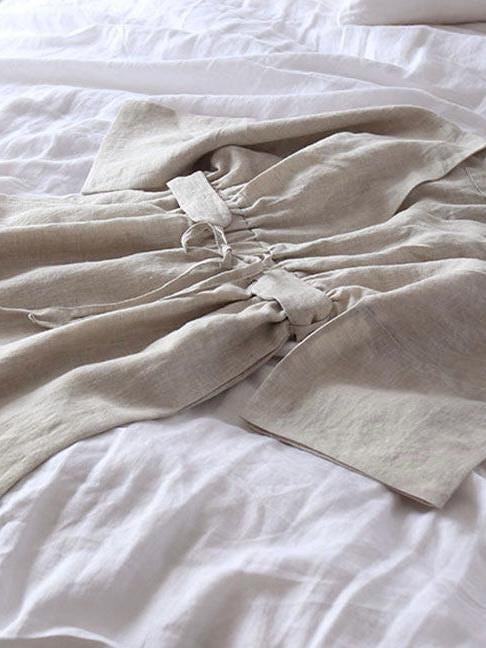 Custom Colour 100% Linen Dress | Relaxed V-Neck Maxi Dress with Adjustable Waist Tie | Made to Order Linen Loungewear | Natural Material