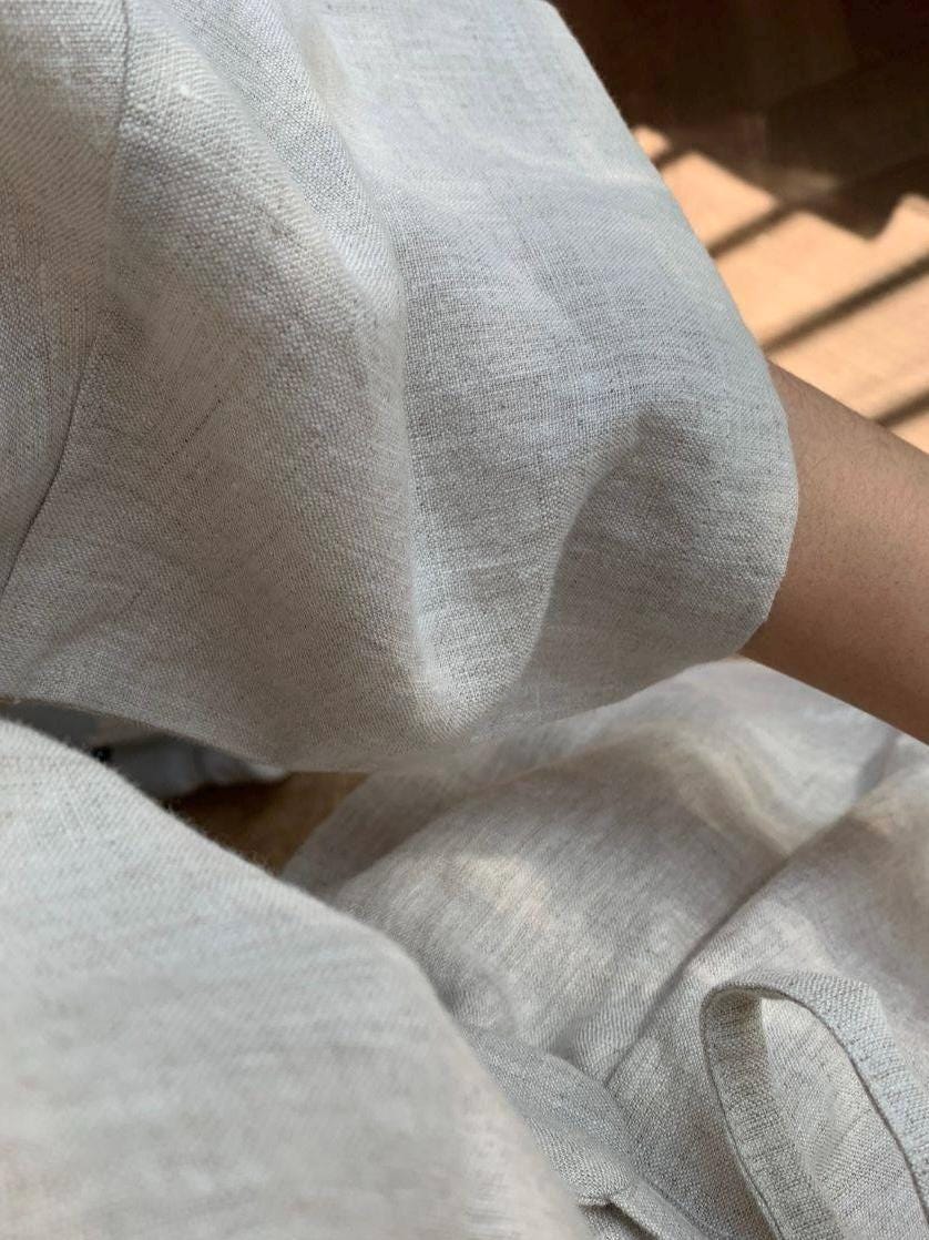 Custom Colour 100% Linen Dress | Relaxed V-Neck Maxi Dress with Adjustable Waist Tie | Made to Order Linen Loungewear | Natural Material