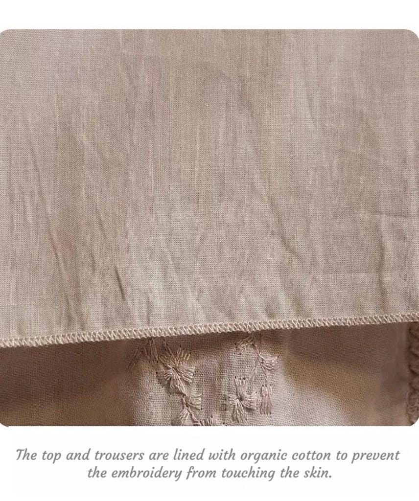 Double Layer Cotton Gauze Pajama Set, Breathable Soft Muslin Sleepwear in Blush Pink, Vintage Style Pjs